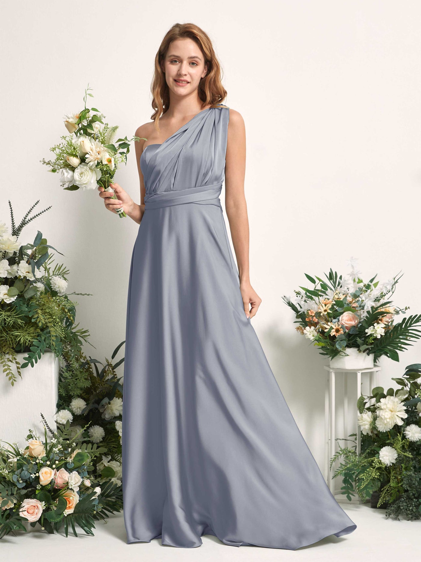 Carlyna Vestido línea A cuello de corazón hasta el suelo dama de honor Azul Polvoriento #color_azul-polvoriento