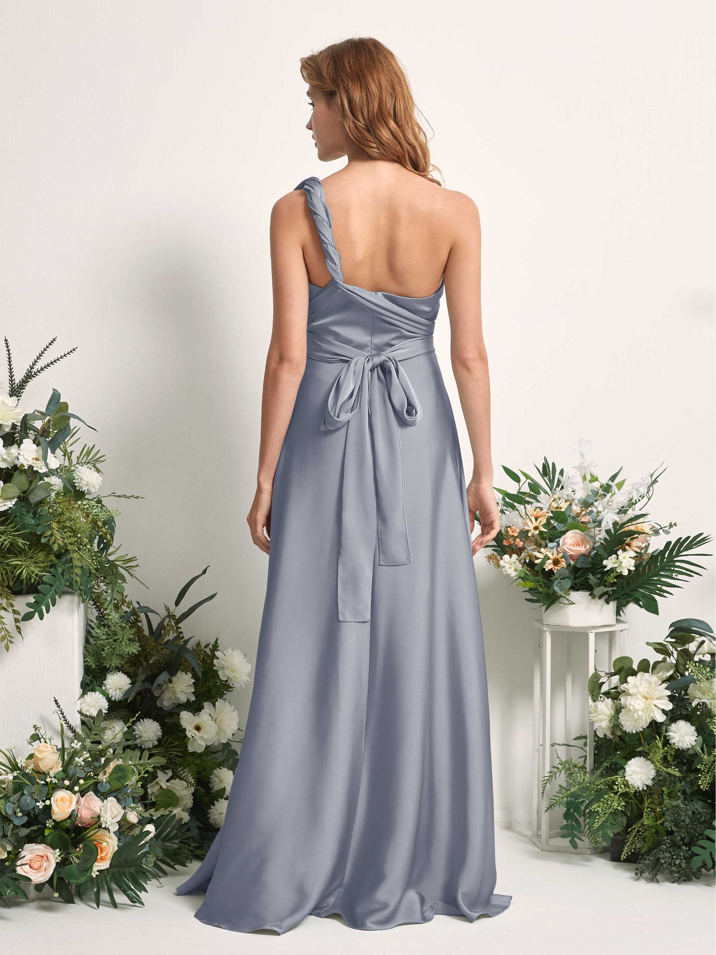 Carlyna Vestido línea A cuello de corazón hasta el suelo dama de honor Azul Polvoriento #color_azul-polvoriento
