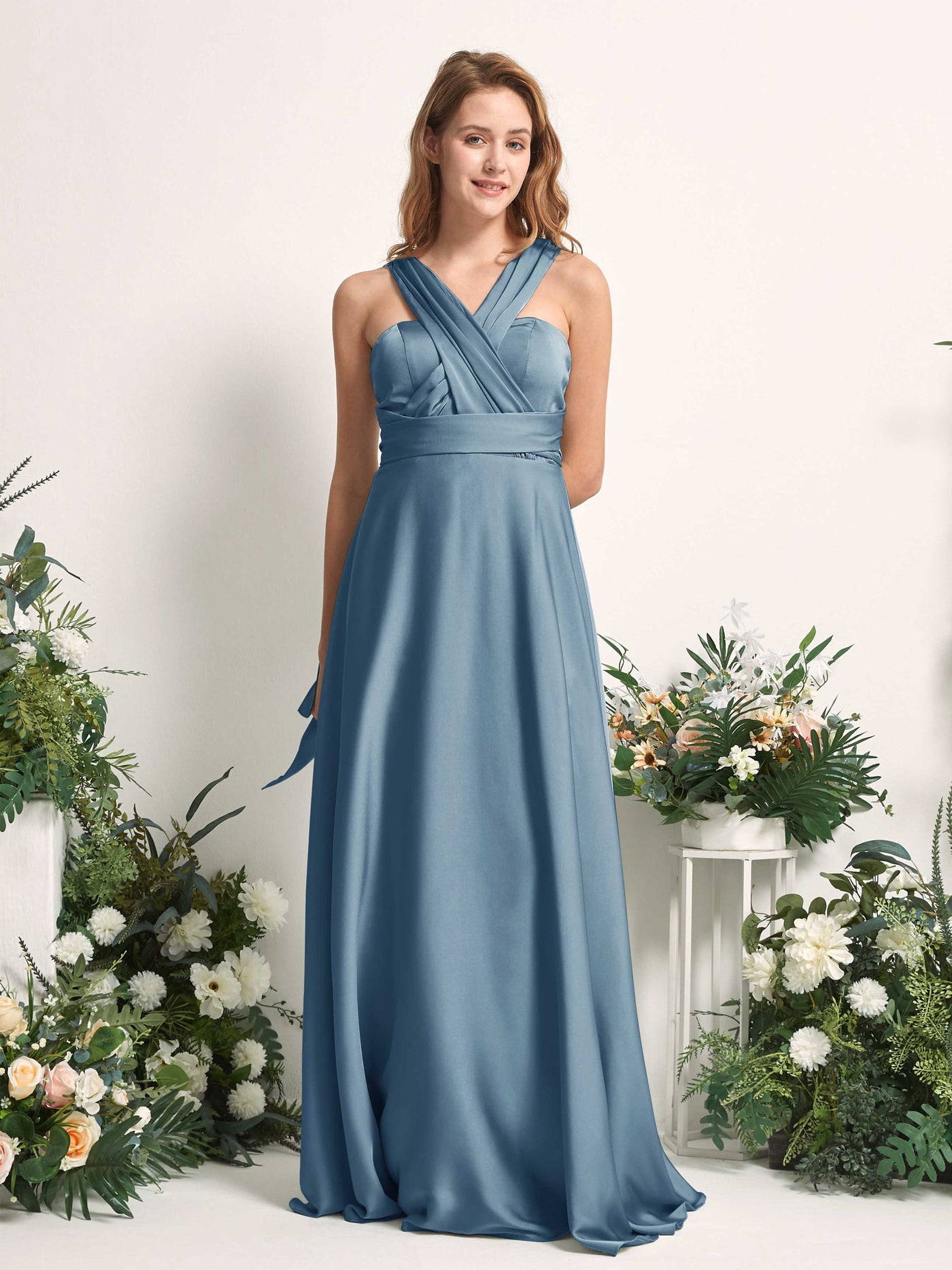 Carlyna Vestido línea A cuello de corazón hasta el suelo dama de honor Azul Tinta #color_azul-tinta