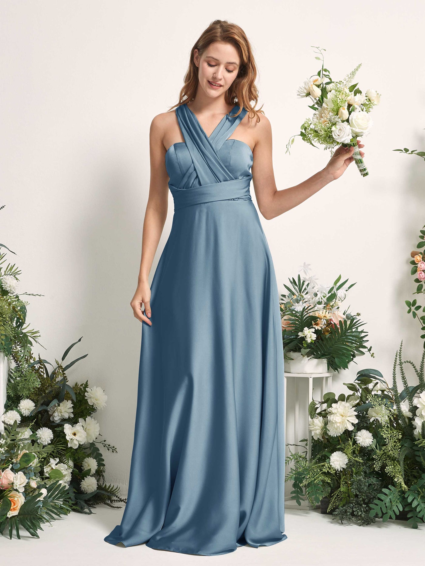 Carlyna Vestido línea A cuello de corazón hasta el suelo dama de honor Azul Tinta #color_azul-tinta