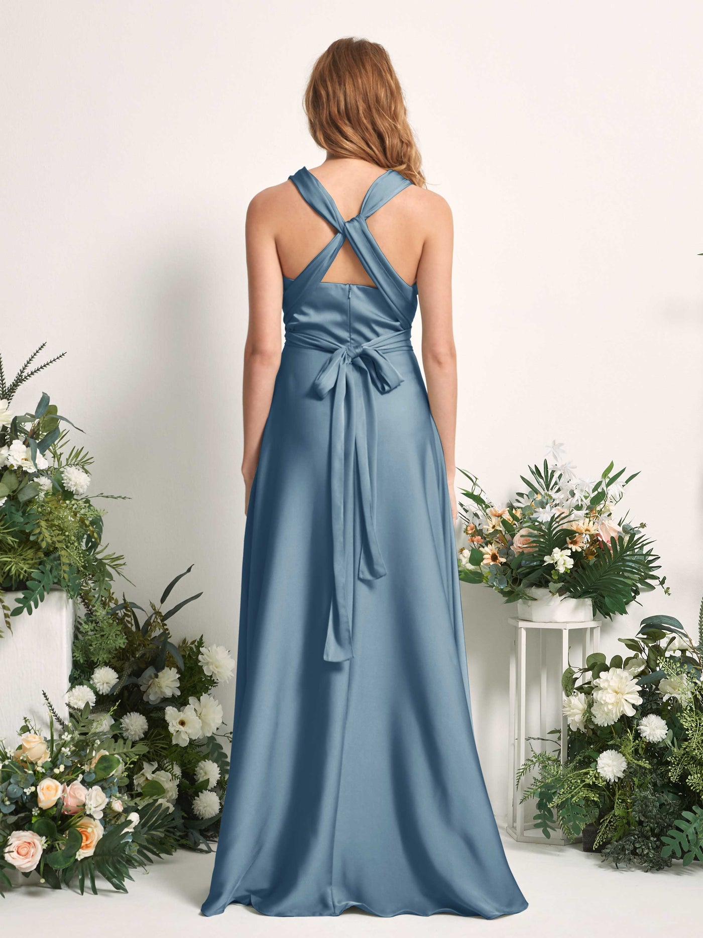 Carlyna Vestido línea A cuello de corazón hasta el suelo dama de honor Azul Tinta #color_azul-tinta