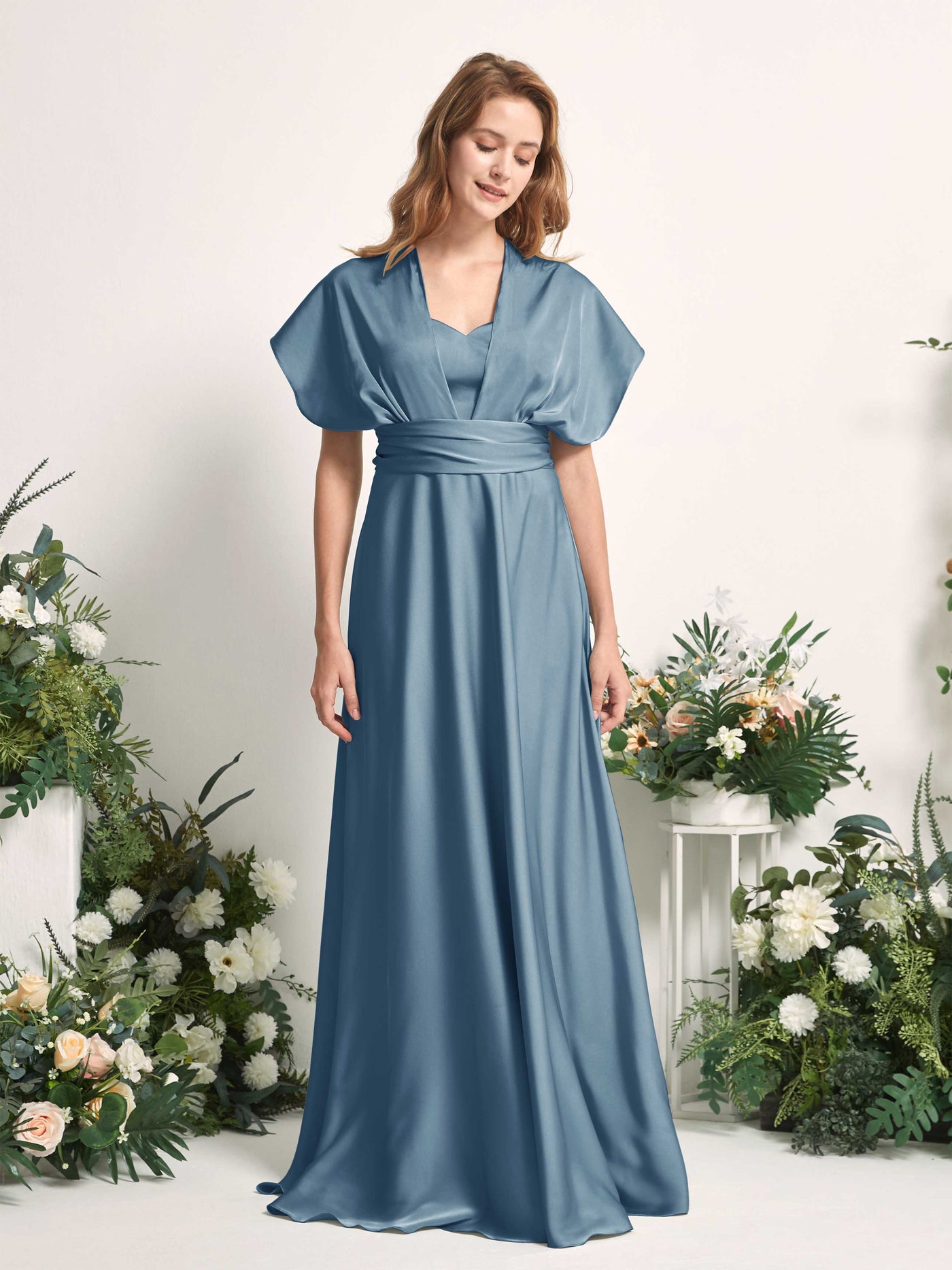 Carlyna Vestido línea A cuello de corazón hasta el suelo dama de honor Azul Tinta #color_azul-tinta
