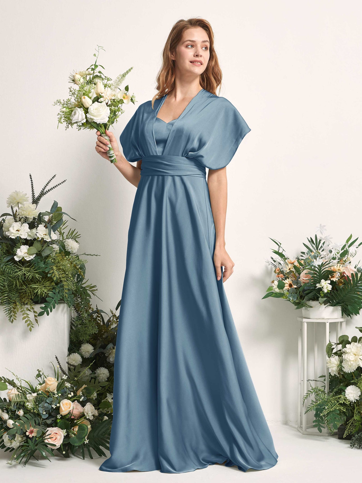 Carlyna Vestido línea A cuello de corazón hasta el suelo dama de honor Azul Tinta #color_azul-tinta