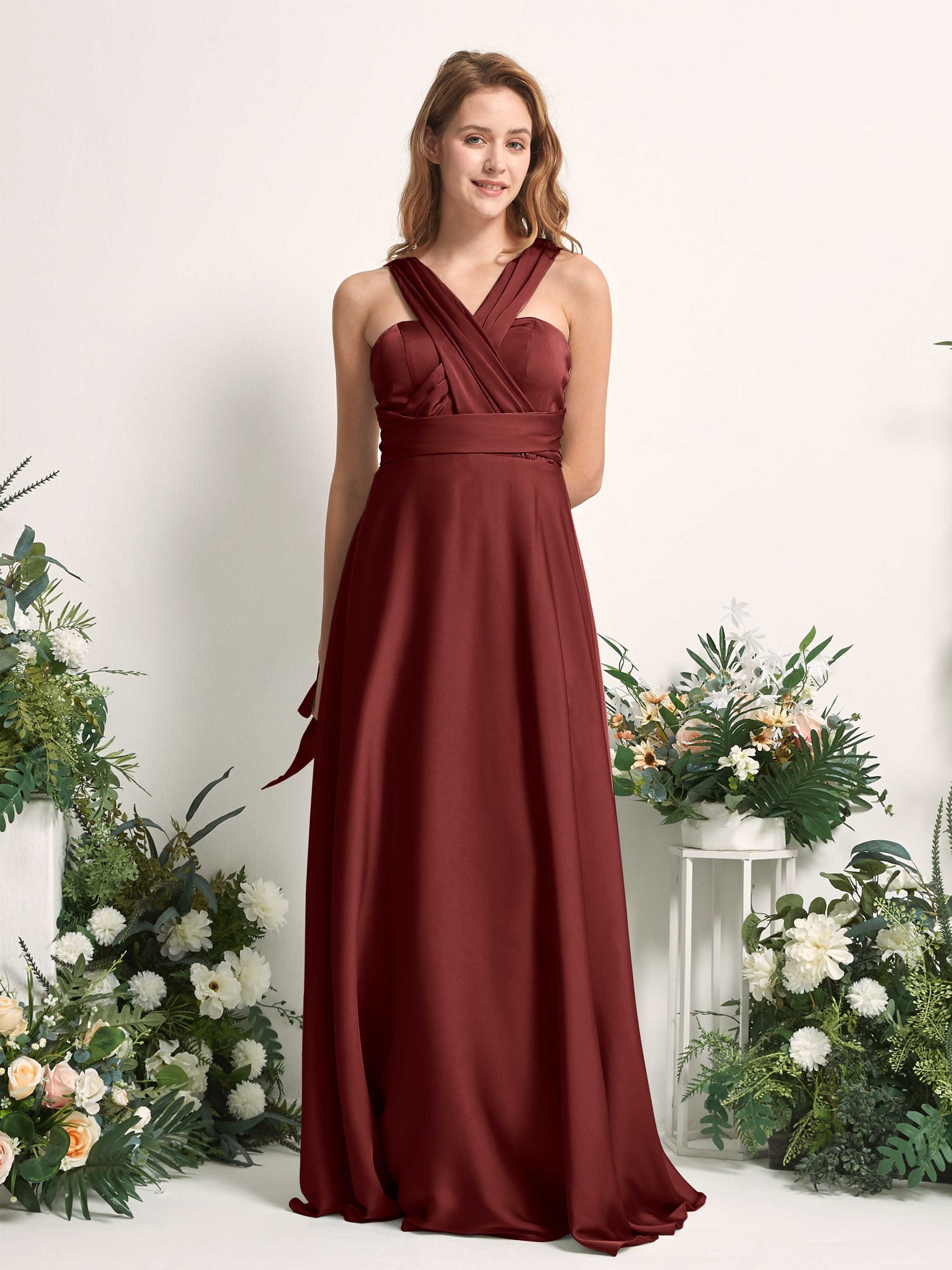 Carlyna Vestido línea A cuello de corazón hasta el suelo dama de honor Borgoña #color_borgo-a