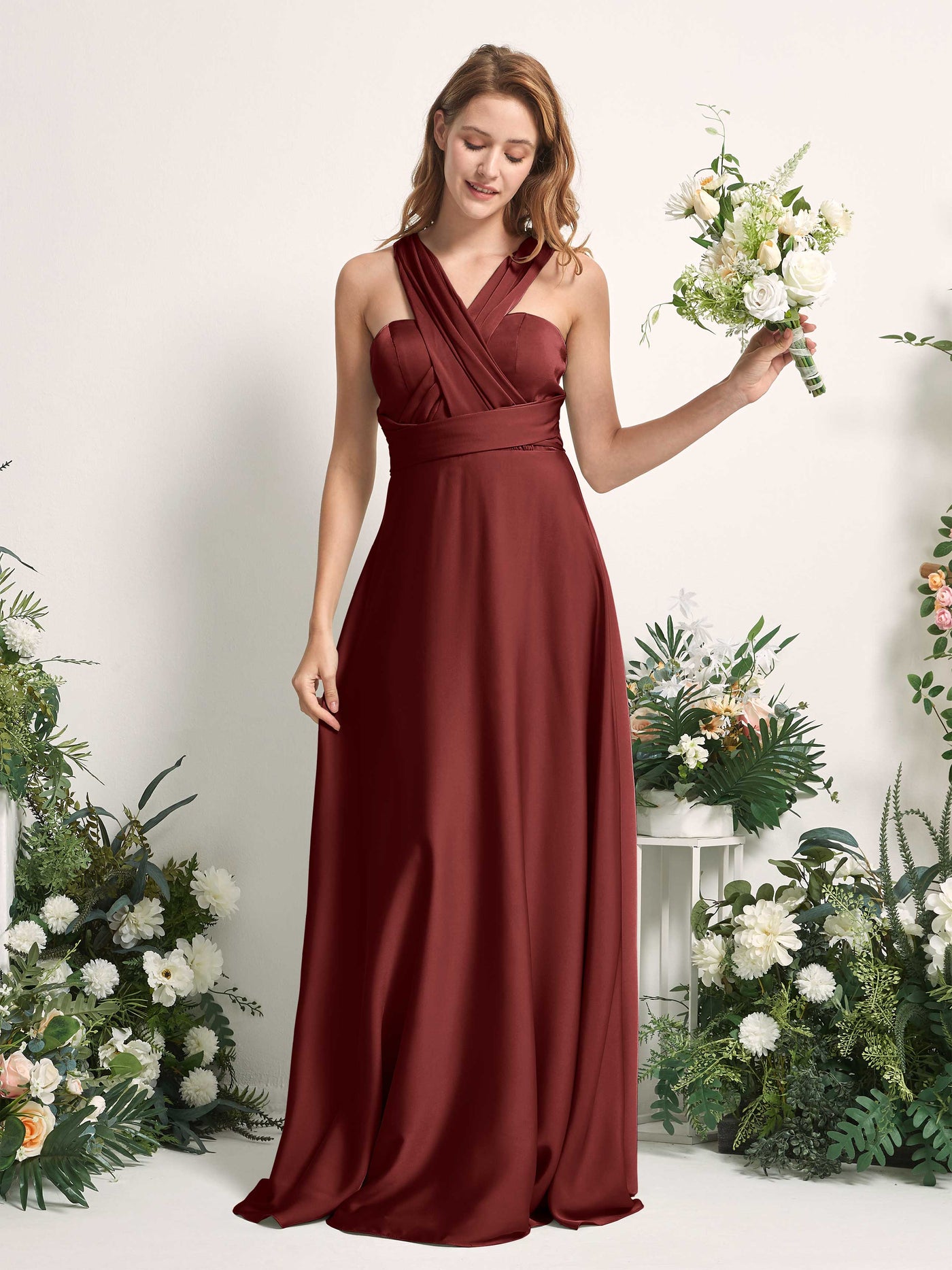 Carlyna Vestido línea A cuello de corazón hasta el suelo dama de honor Borgoña #color_borgo-a