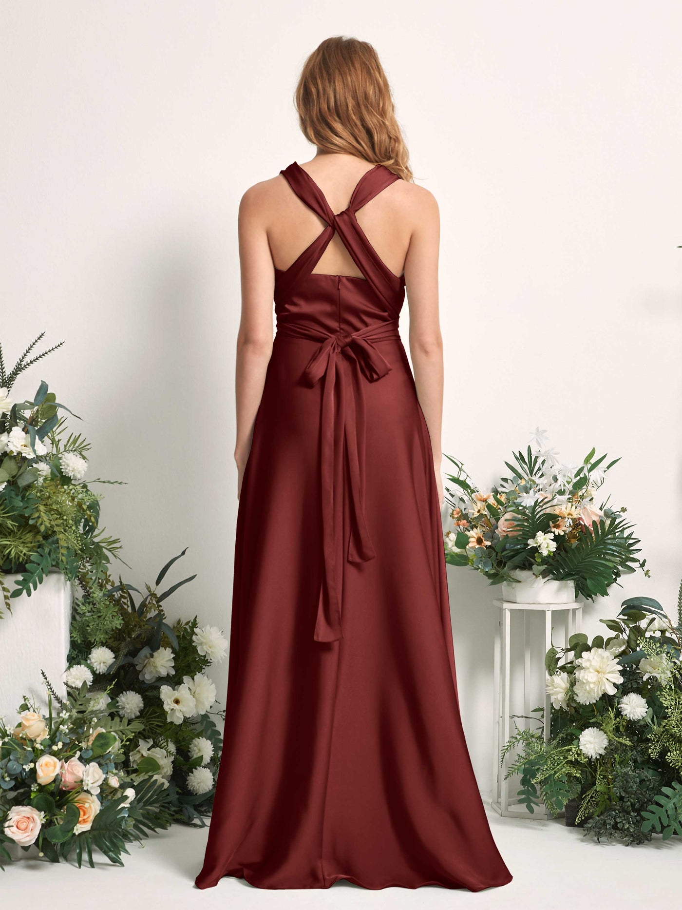 Carlyna Vestido línea A cuello de corazón hasta el suelo dama de honor Borgoña #color_borgo-a