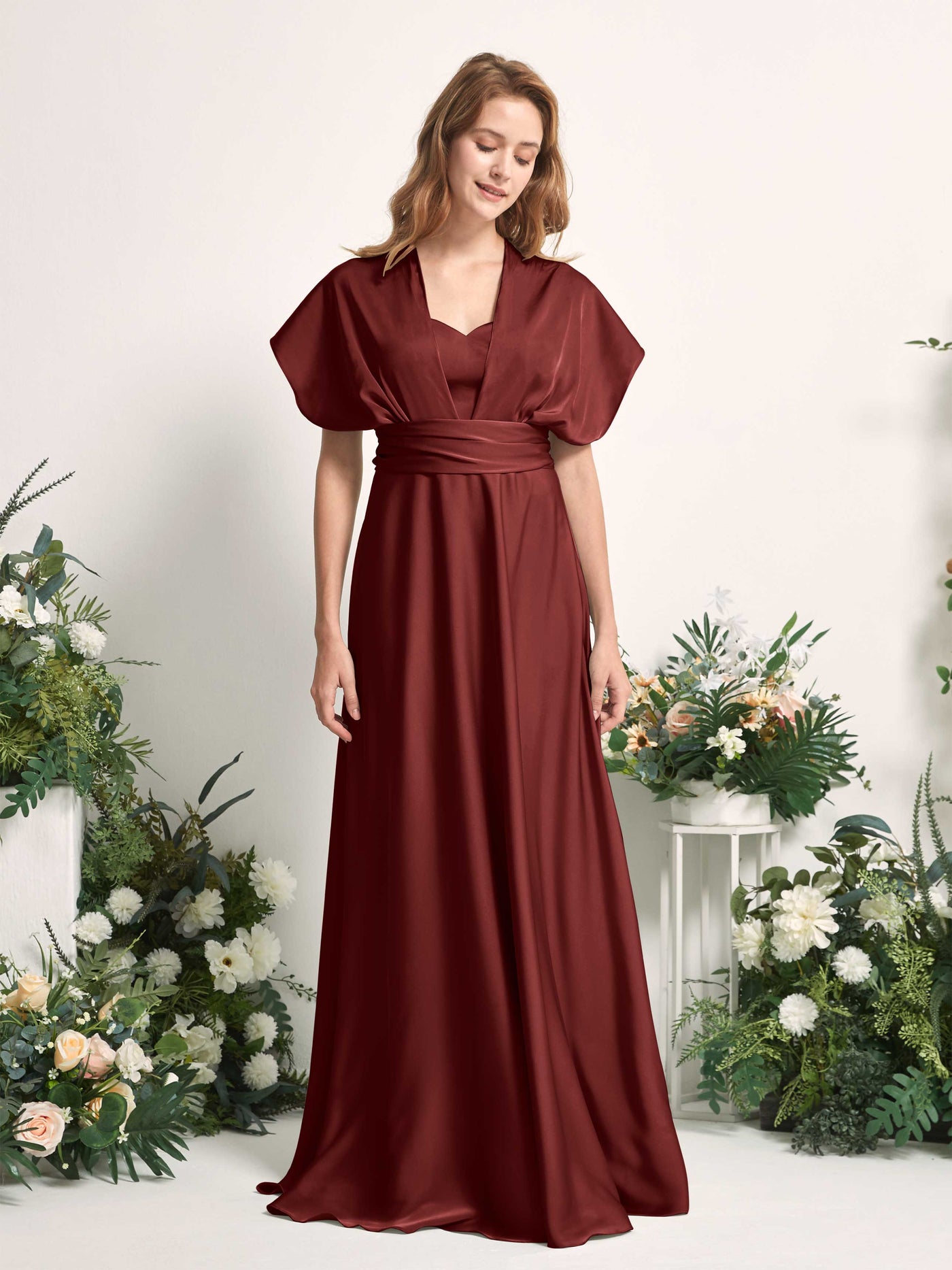Carlyna Vestido línea A cuello de corazón hasta el suelo dama de honor Borgoña #color_borgo-a