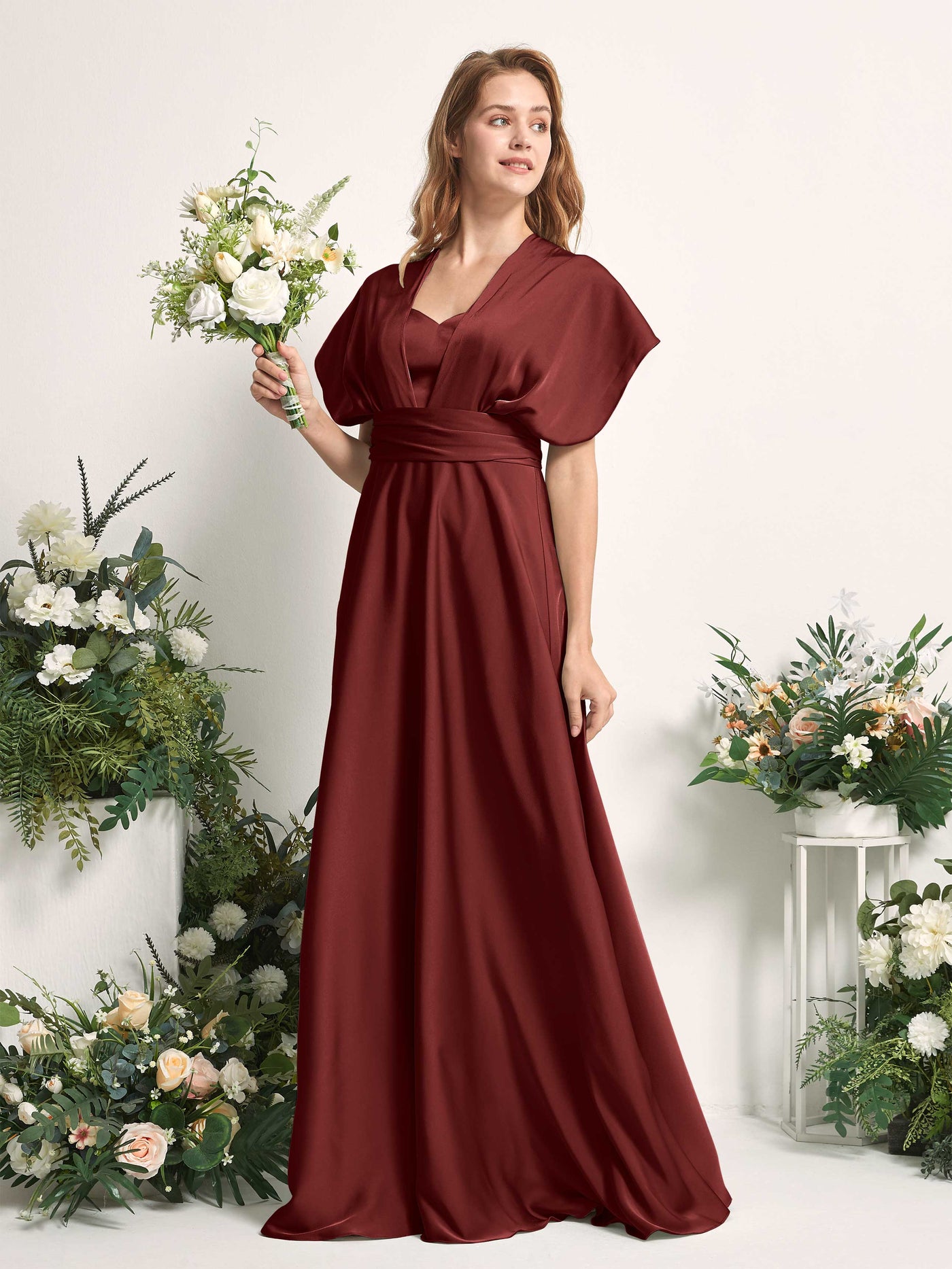 Carlyna Vestido línea A cuello de corazón hasta el suelo dama de honor Borgoña #color_borgo-a