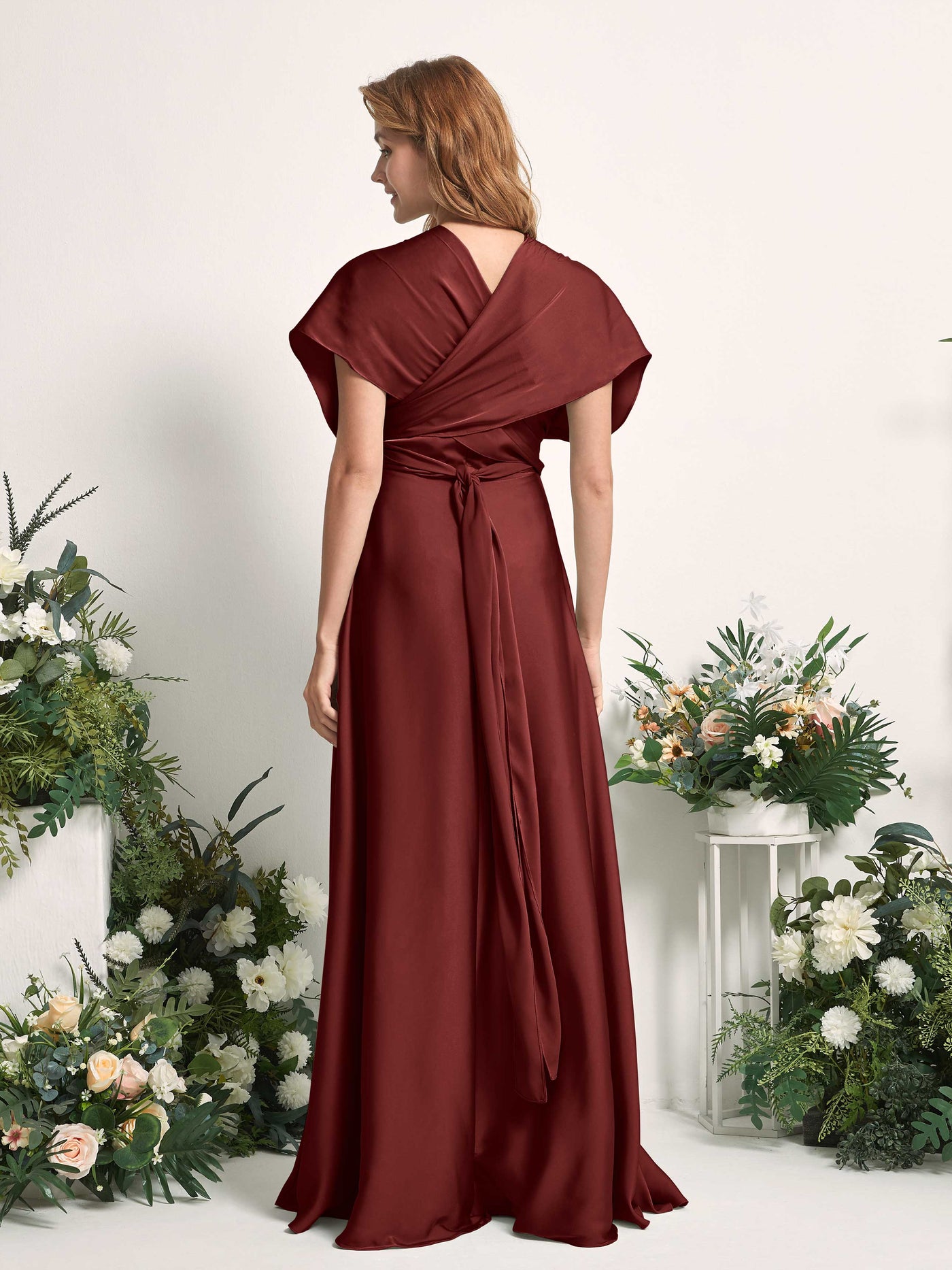 Carlyna Vestido línea A cuello de corazón hasta el suelo dama de honor Borgoña #color_borgo-a