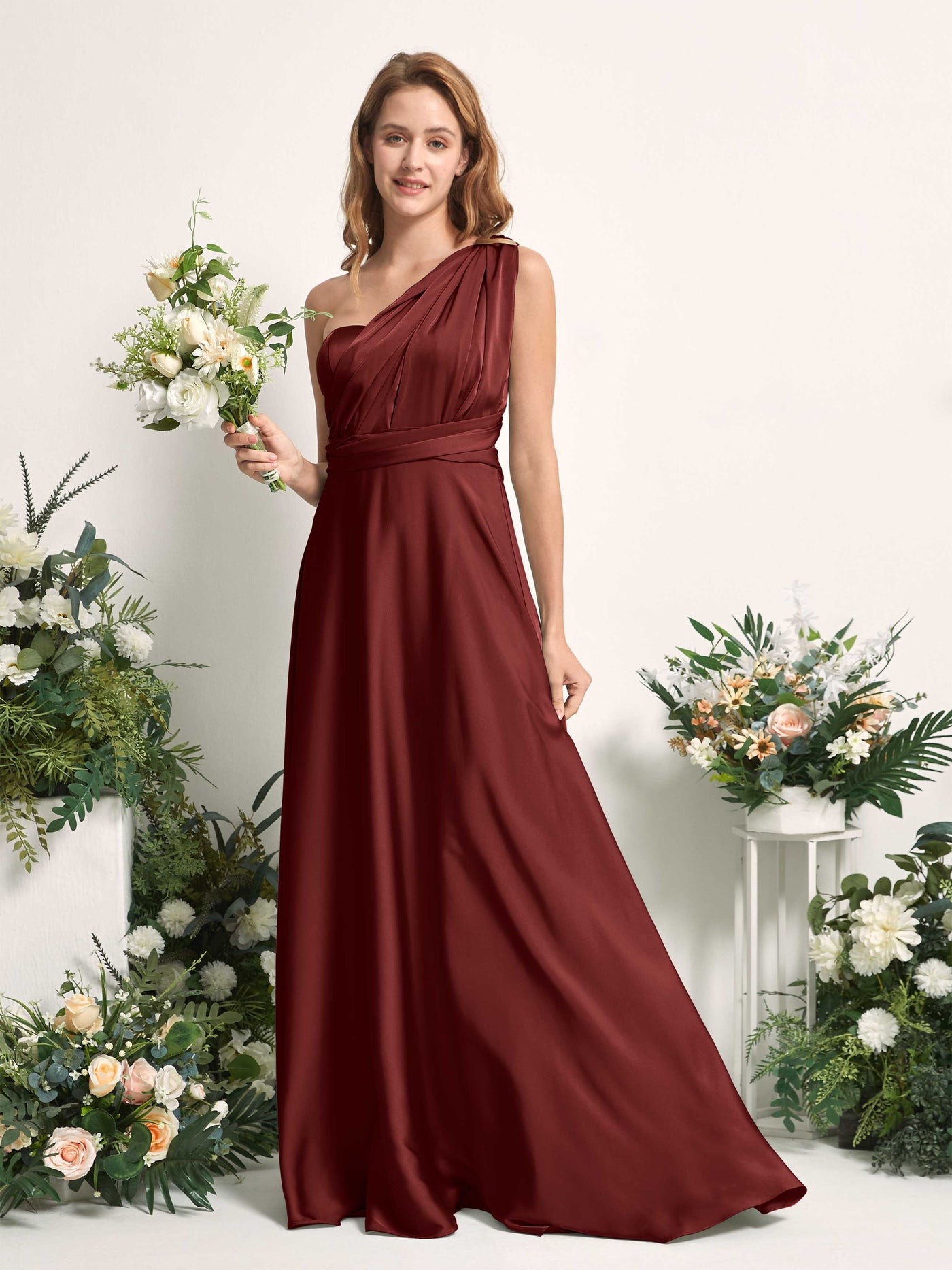Carlyna Vestido línea A cuello de corazón hasta el suelo dama de honor Borgoña #color_borgo-a