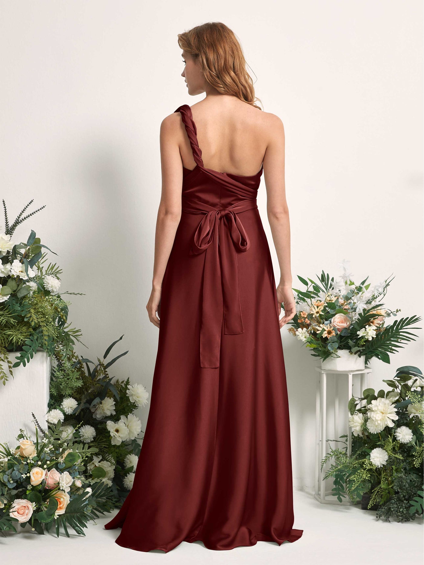 Carlyna Vestido línea A cuello de corazón hasta el suelo dama de honor Borgoña #color_borgo-a