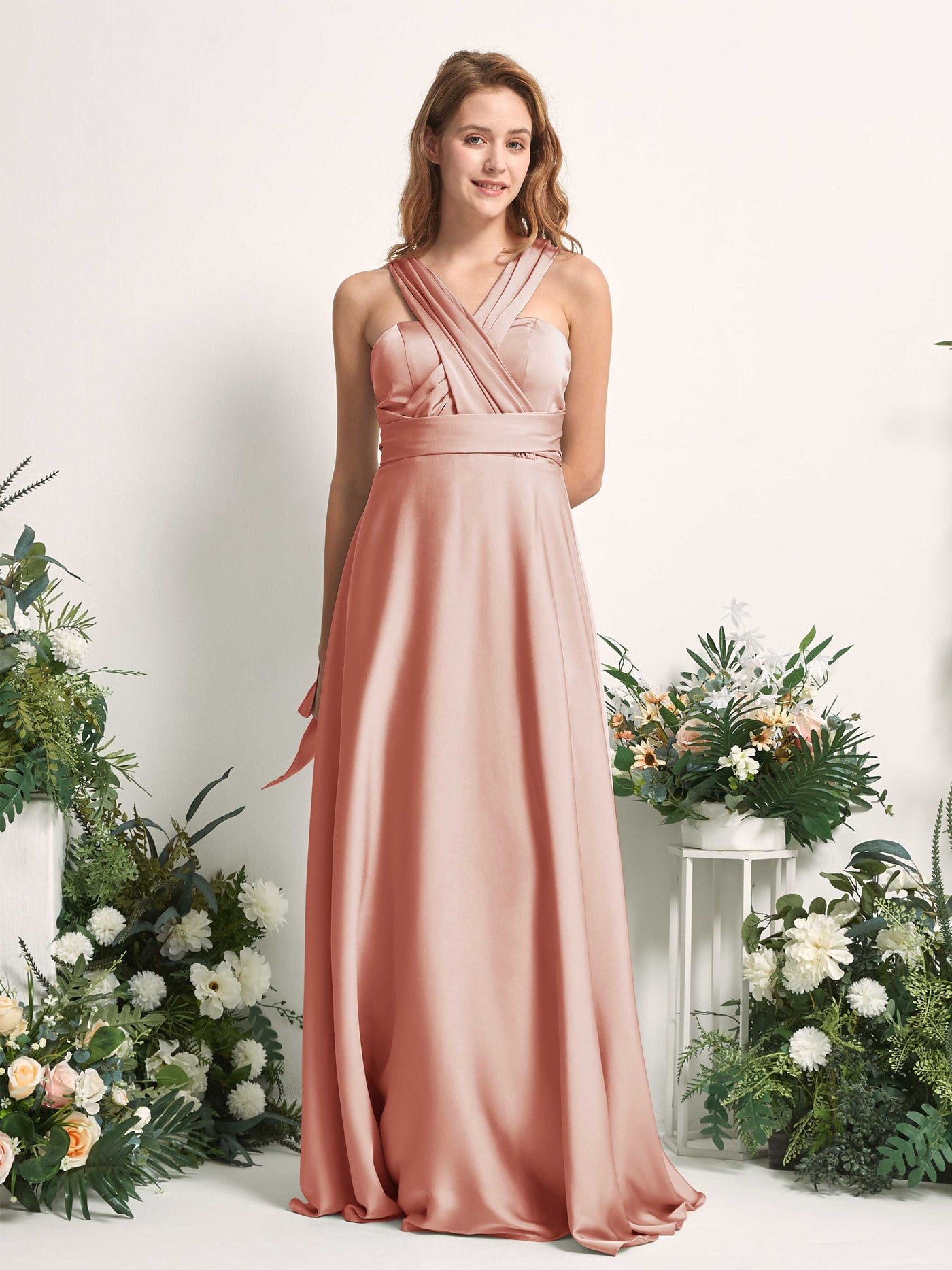 Carlyna Vestido línea A cuello de corazón hasta el suelo dama de honor Cantalupo #color_cantalupo