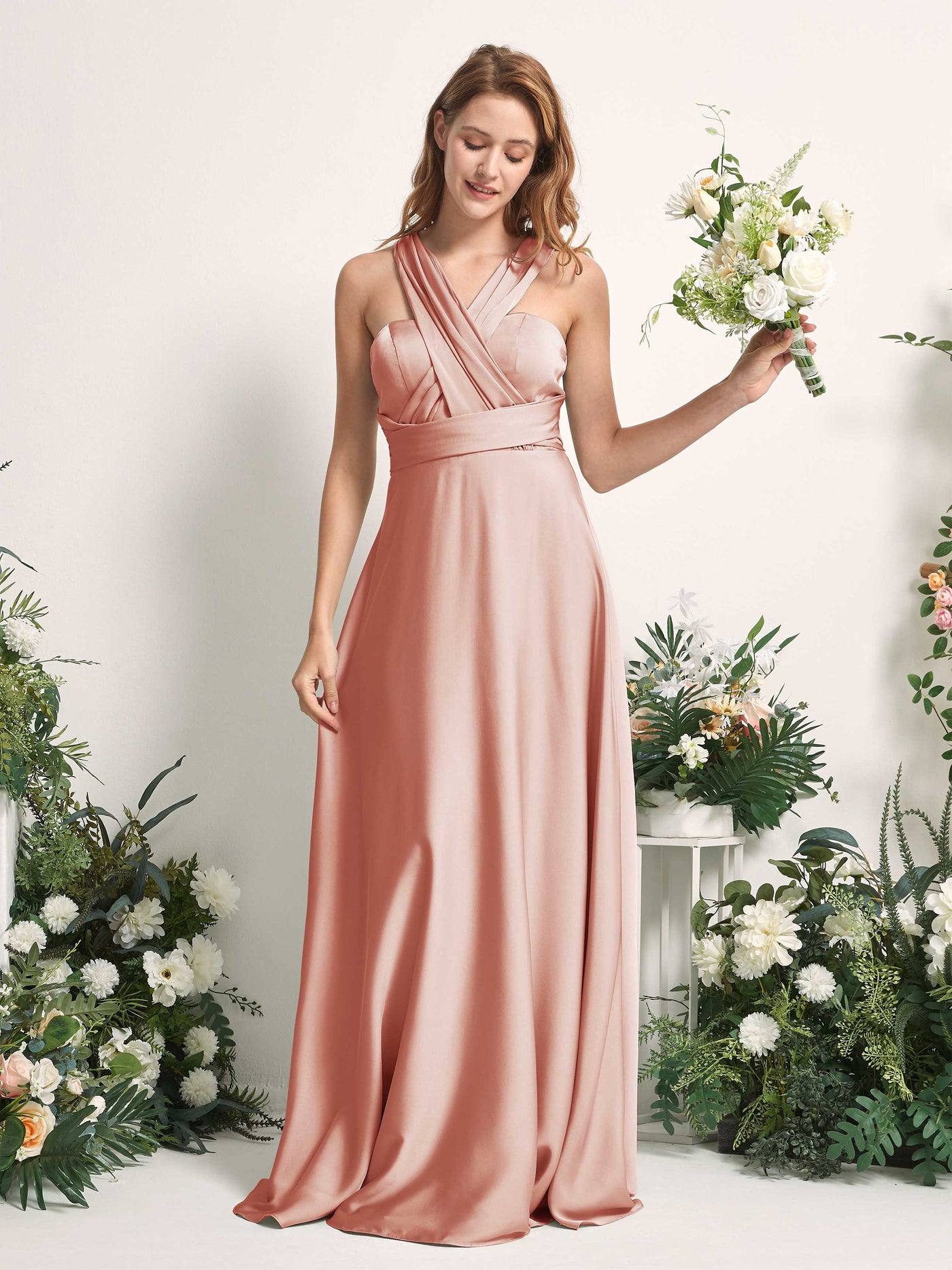 Carlyna Vestido línea A cuello de corazón hasta el suelo dama de honor Cantalupo #color_cantalupo