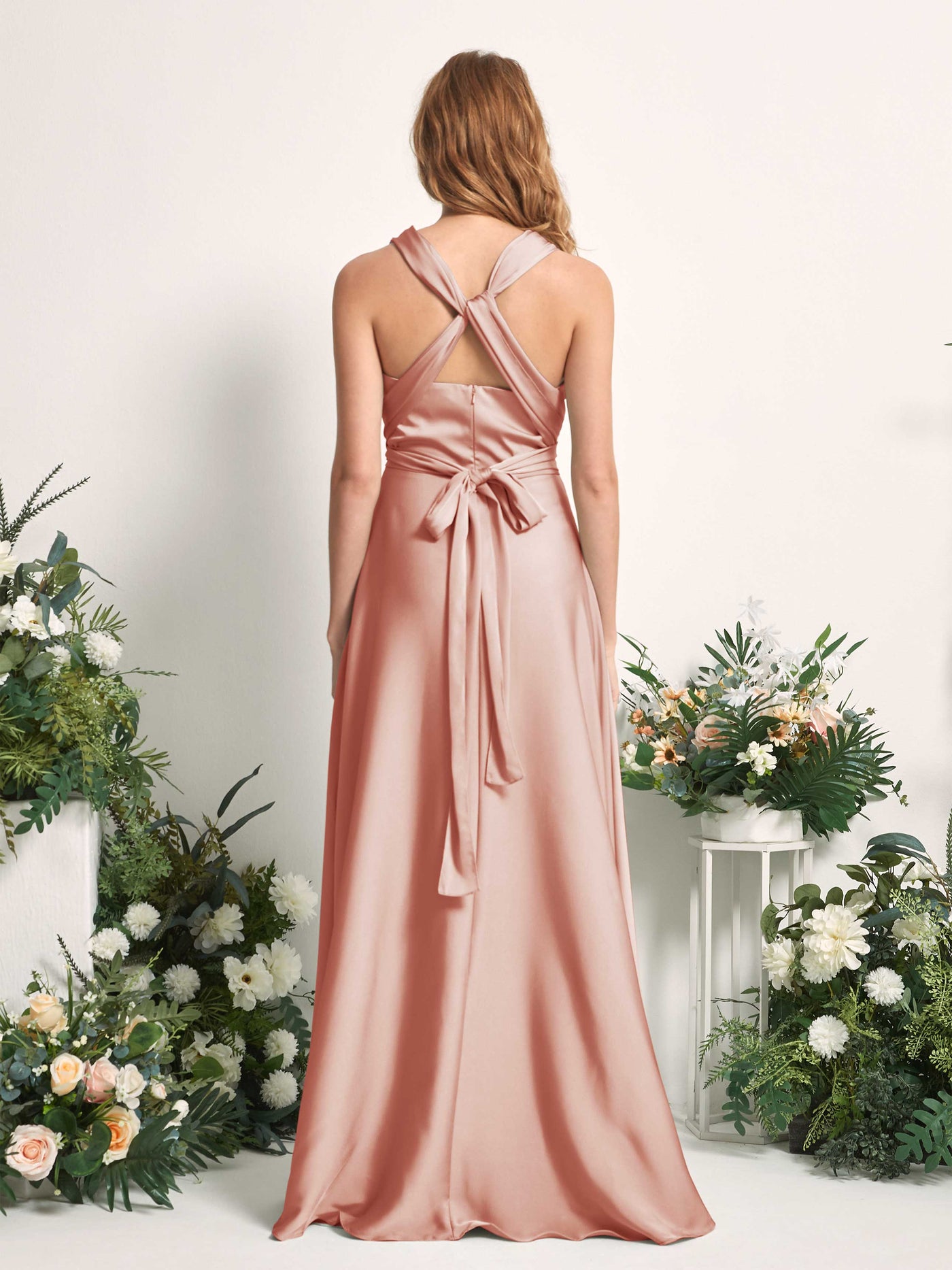 Carlyna Vestido línea A cuello de corazón hasta el suelo dama de honor Cantalupo #color_cantalupo