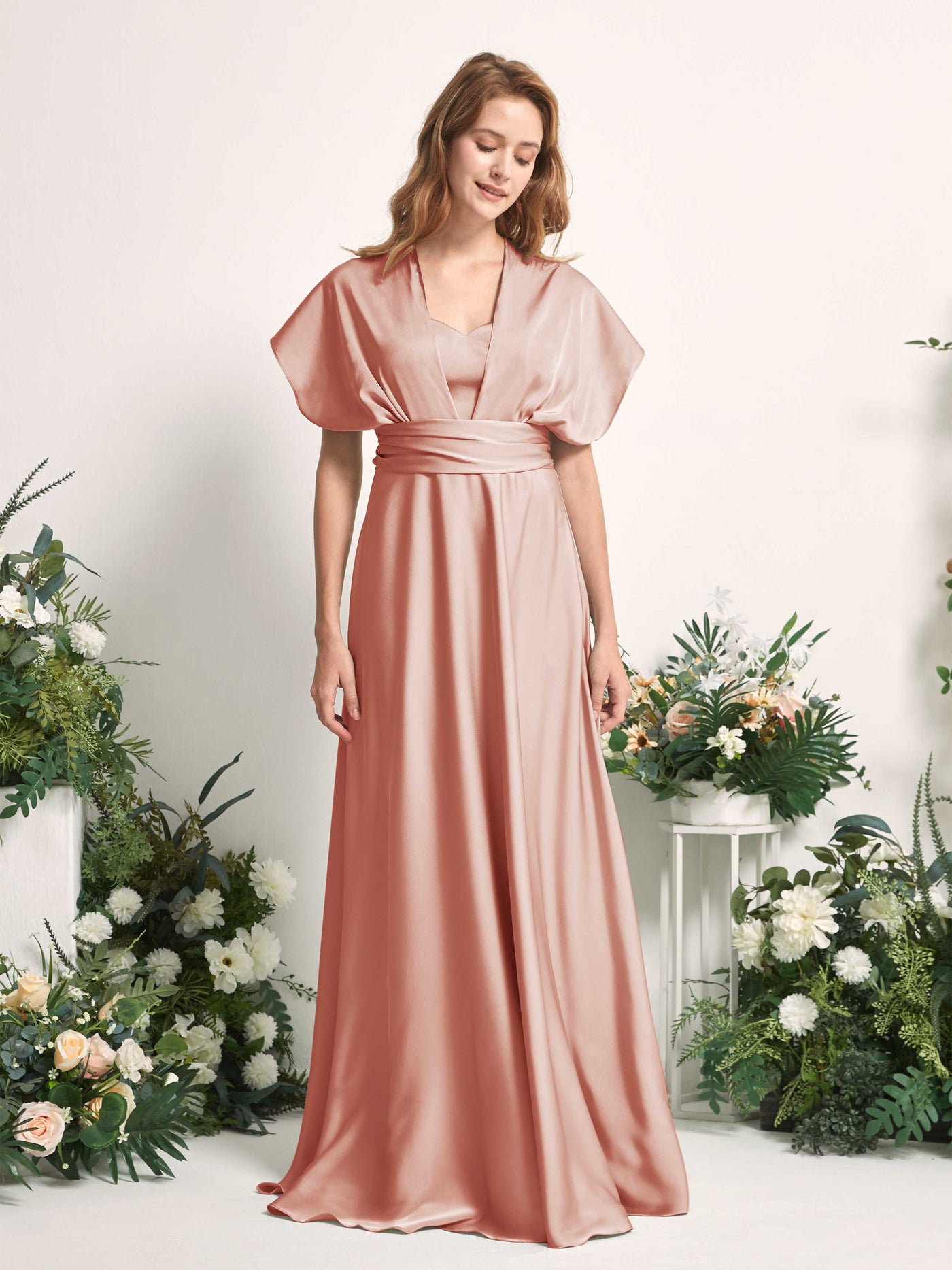 Carlyna Vestido línea A cuello de corazón hasta el suelo dama de honor Cantalupo #color_cantalupo
