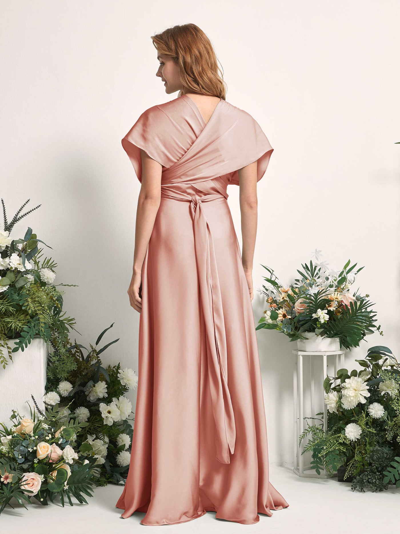Carlyna Vestido línea A cuello de corazón hasta el suelo dama de honor Cantalupo #color_cantalupo