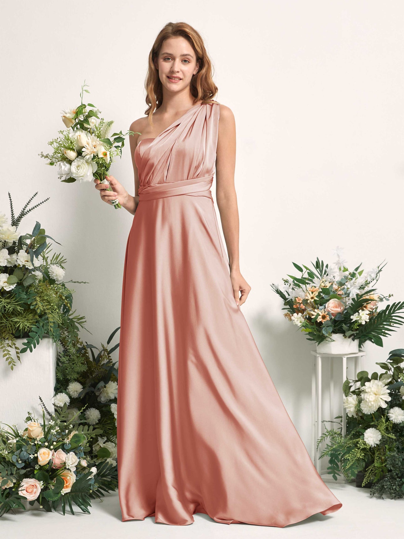 Carlyna Vestido línea A cuello de corazón hasta el suelo dama de honor Cantalupo #color_cantalupo