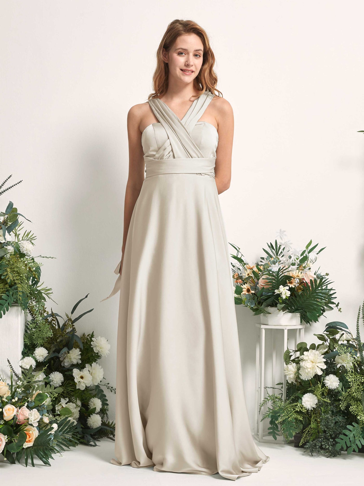 Carlyna Vestido línea A cuello de corazón hasta el suelo dama de honor Champán #color_champ-n