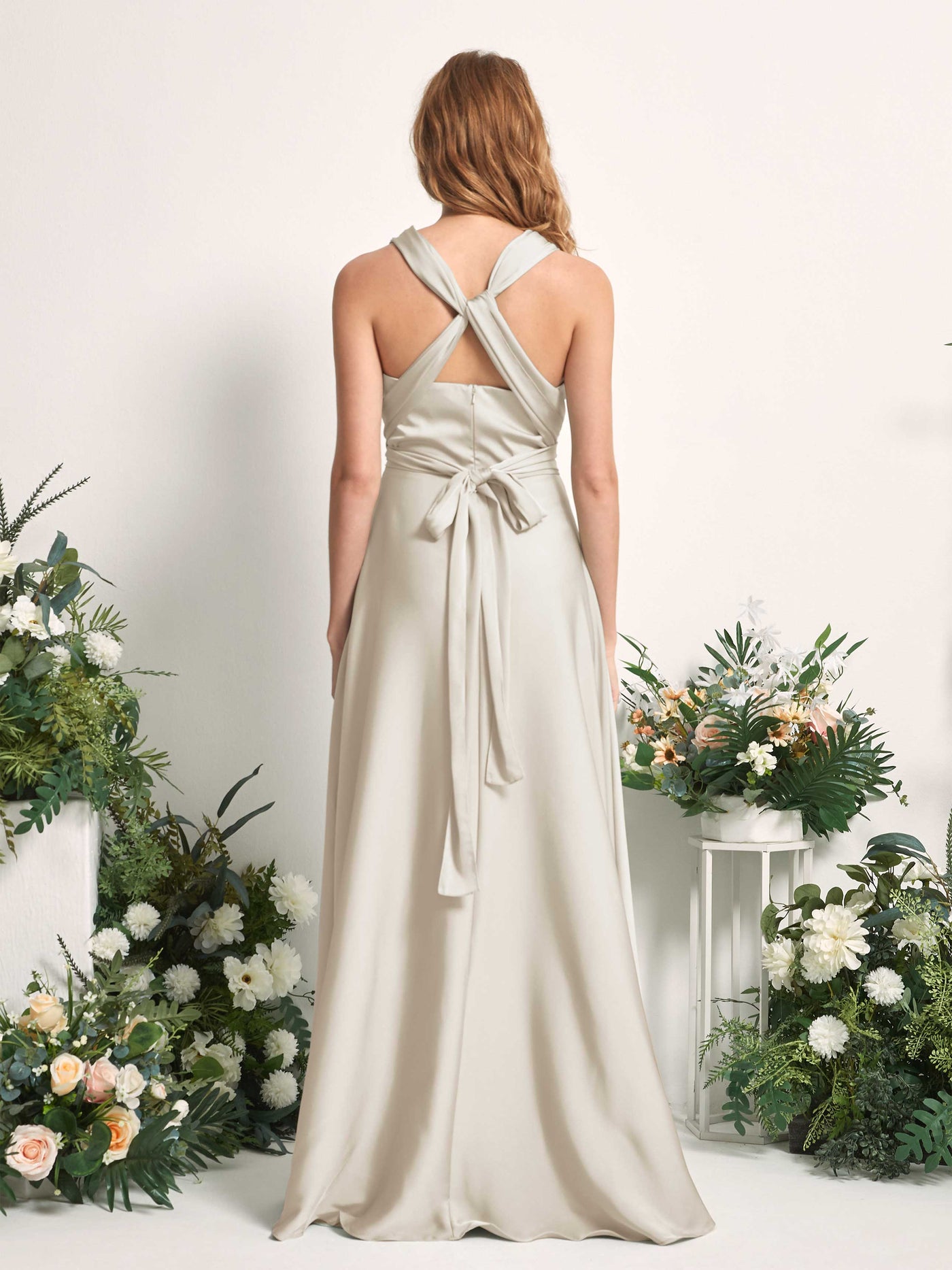 Carlyna Vestido línea A cuello de corazón hasta el suelo dama de honor Champán #color_champ-n