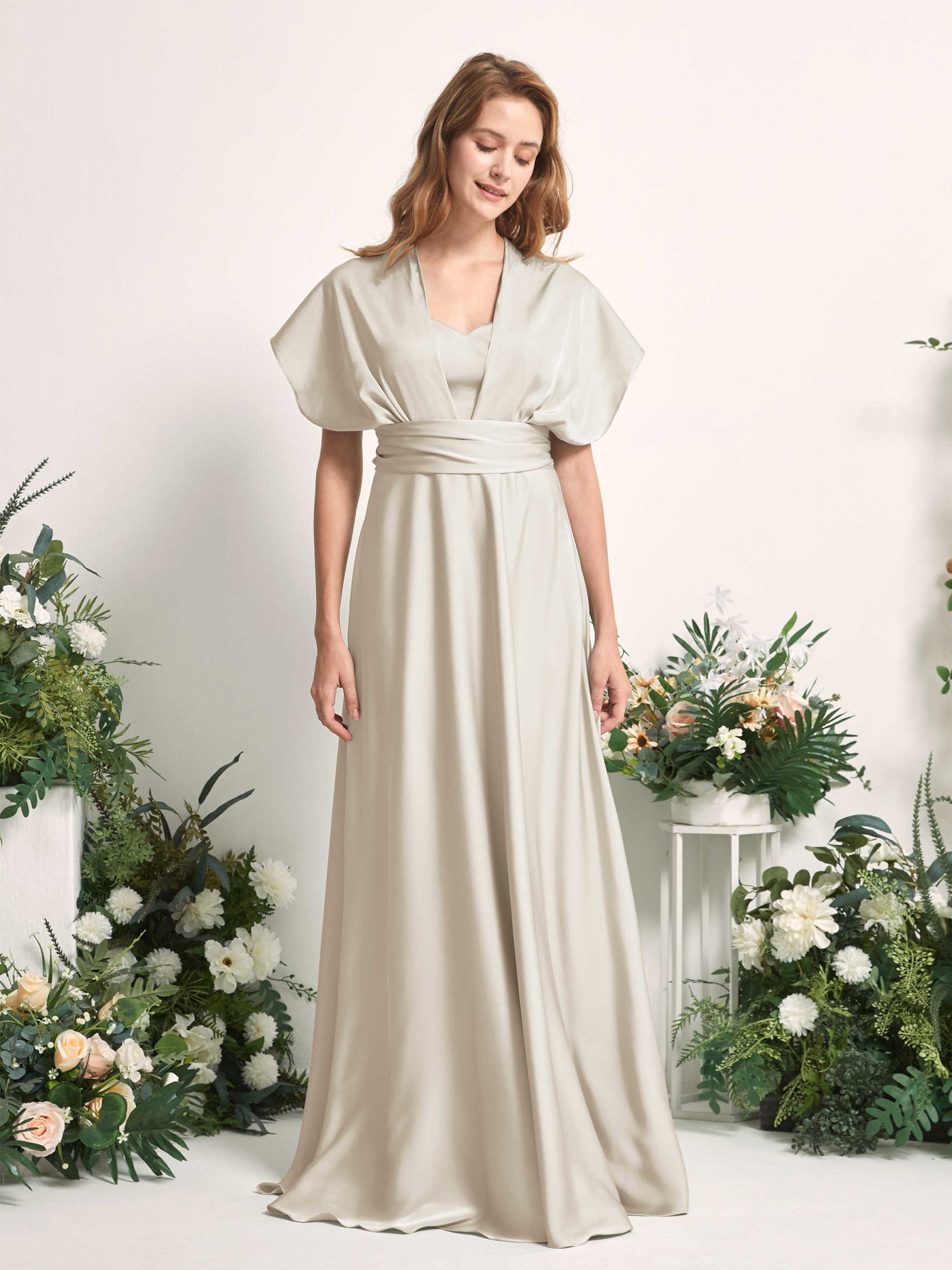 Carlyna Vestido línea A cuello de corazón hasta el suelo dama de honor Champán #color_champ-n