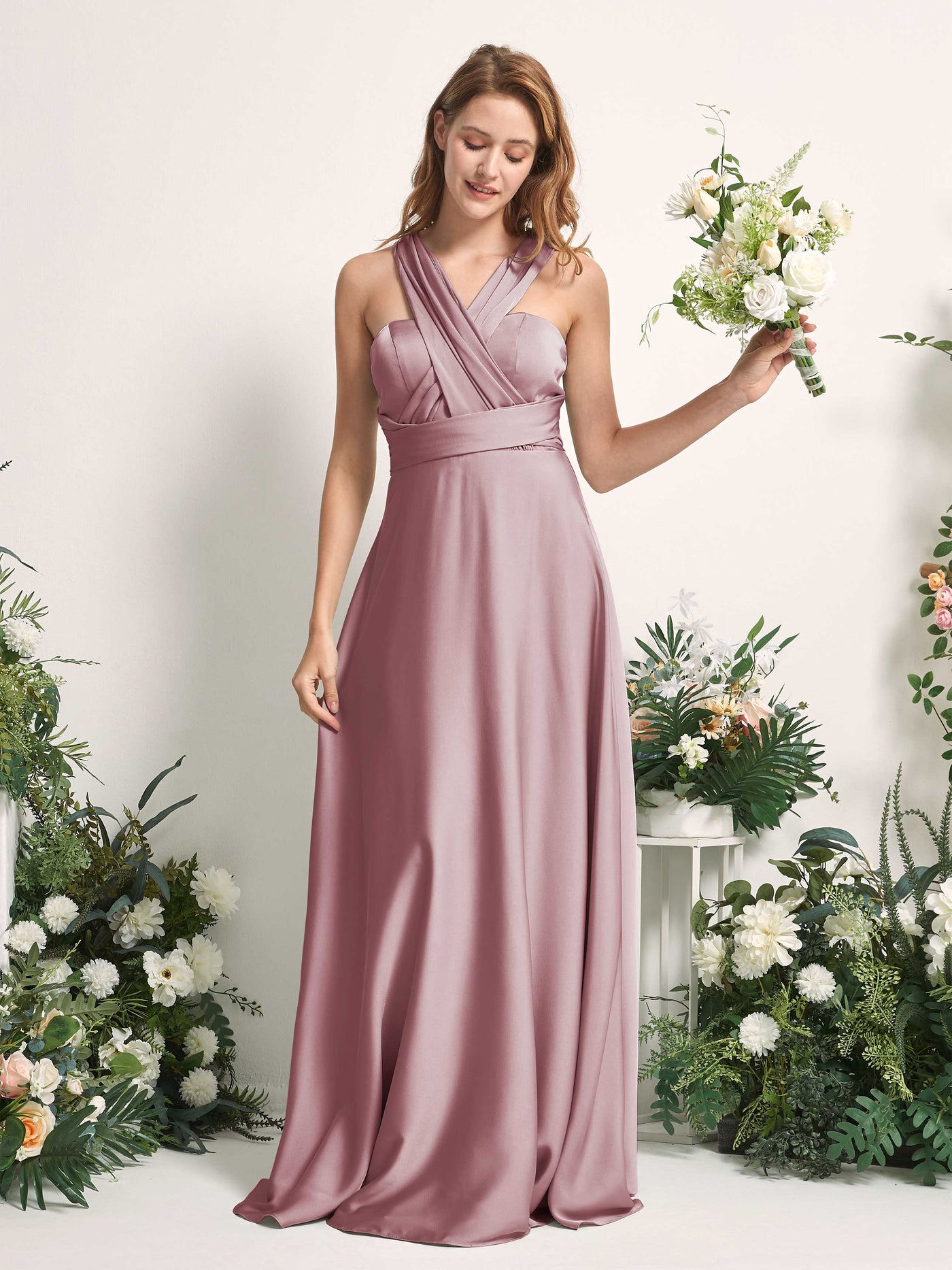 Carlyna Vestido línea A cuello de corazón hasta el suelo dama de honor Cuarzo Rosa #color_cuarzo-rosa