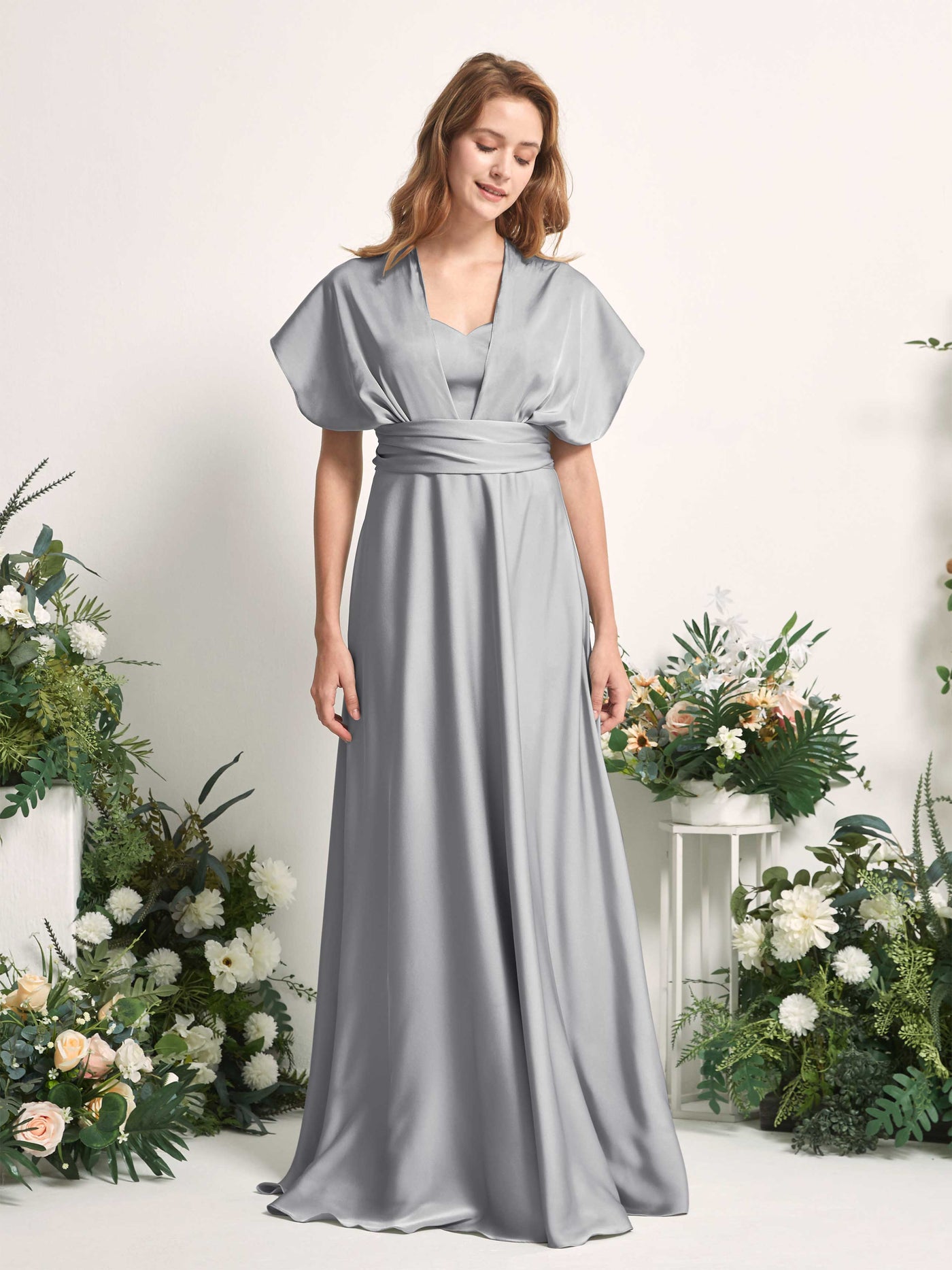 Carlyna Vestido línea A cuello de corazón hasta el suelo dama de honor Gris Paloma #color_gris-paloma