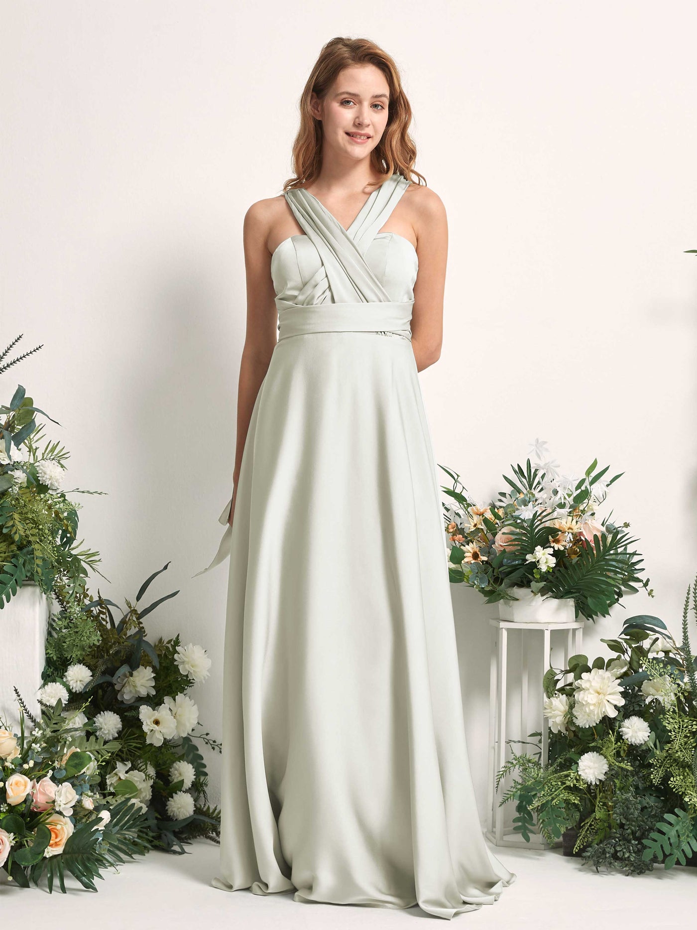 Carlyna Vestido línea A cuello de corazón hasta el suelo dama de honor Marfil #color_marfil