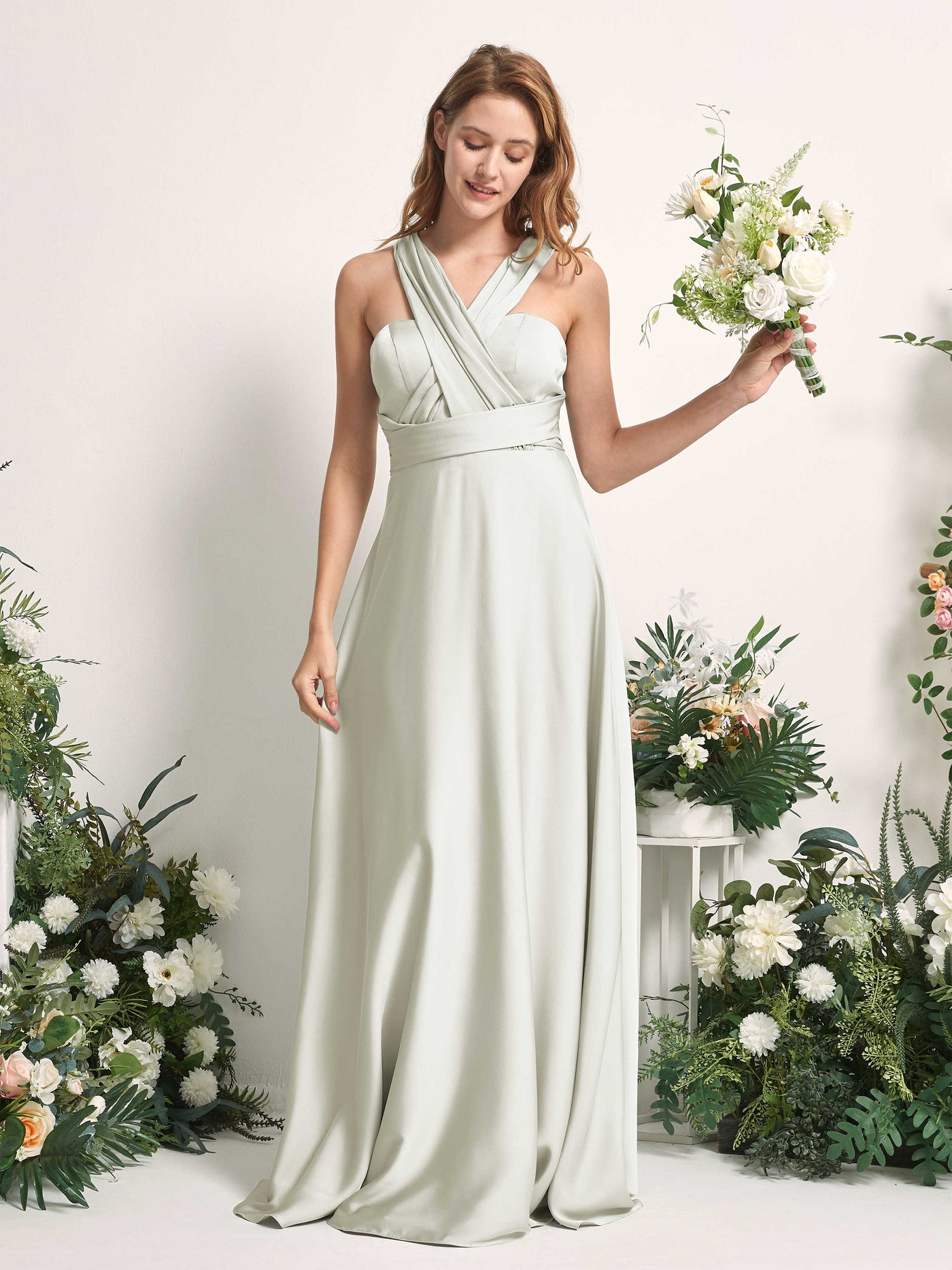 Carlyna Vestido línea A cuello de corazón hasta el suelo dama de honor Marfil #color_marfil