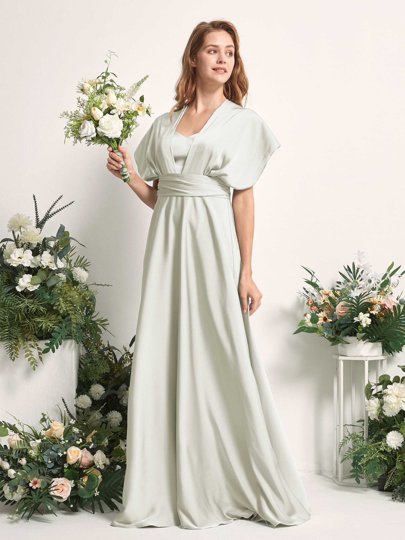 Carlyna Vestido línea A cuello de corazón hasta el suelo dama de honor Marfil #color_marfil