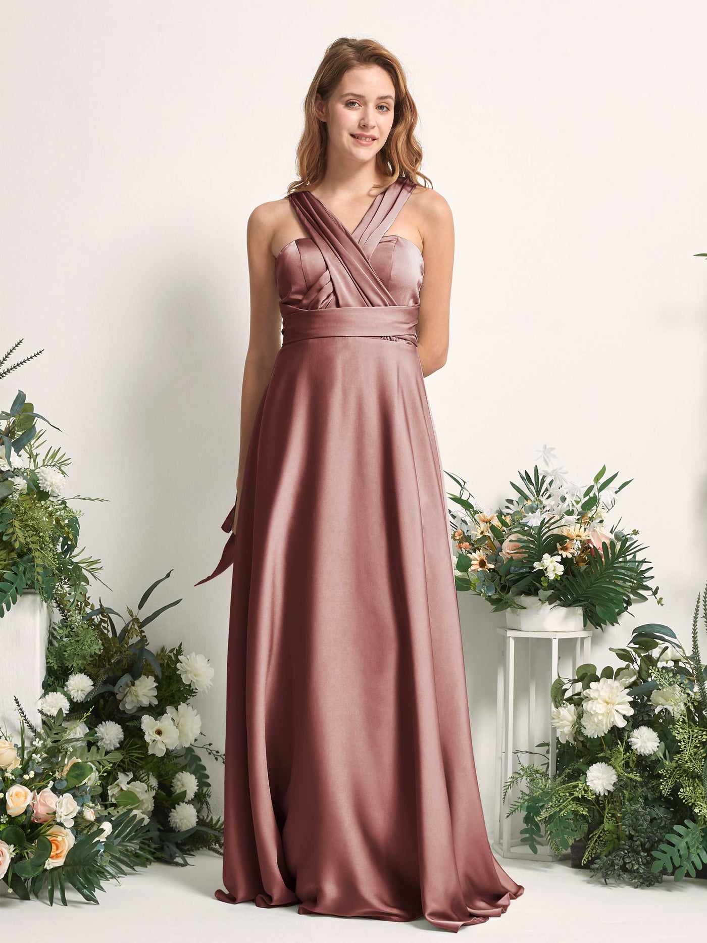 Carlyna Vestido línea A cuello de corazón hasta el suelo dama de honor Rosa Del Desierto #color_rosa-del-desierto