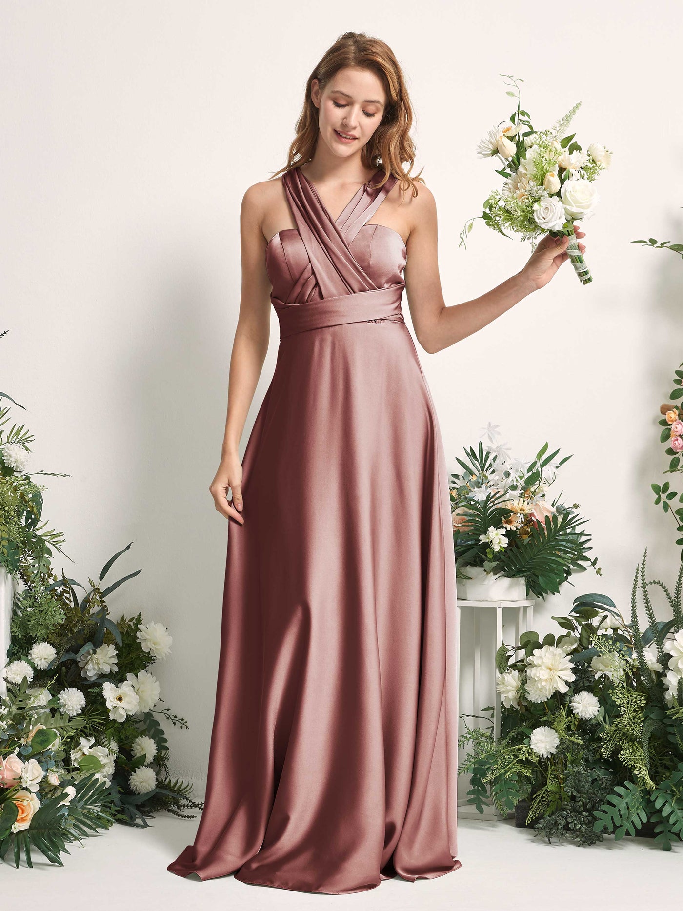 Carlyna Vestido línea A cuello de corazón hasta el suelo dama de honor Rosa Del Desierto #color_rosa-del-desierto