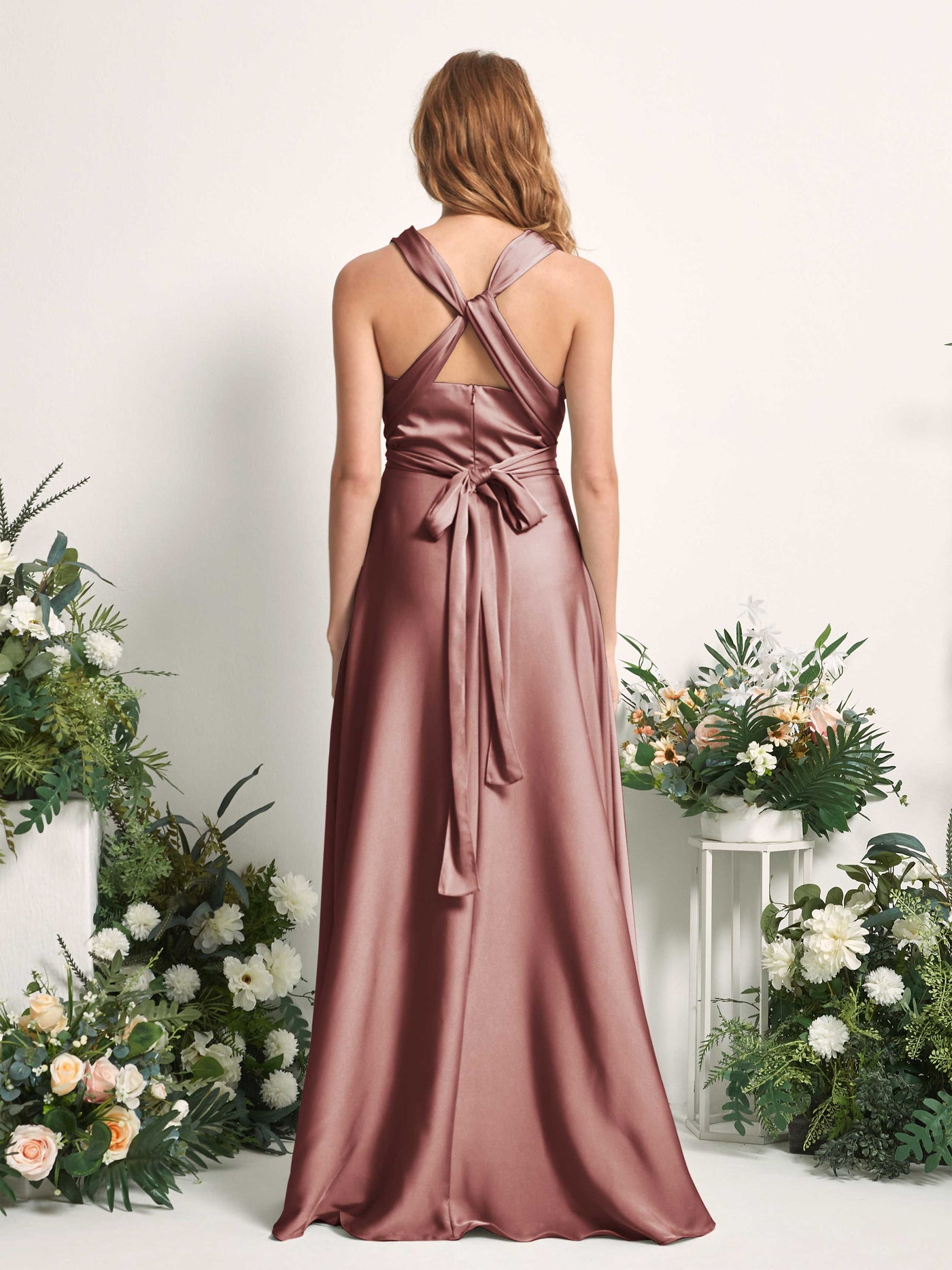 Carlyna Vestido línea A cuello de corazón hasta el suelo dama de honor Rosa Del Desierto #color_rosa-del-desierto