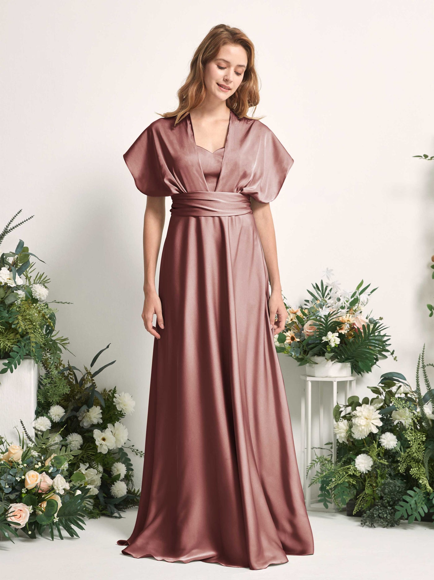 Carlyna Vestido línea A cuello de corazón hasta el suelo dama de honor Rosa Del Desierto #color_rosa-del-desierto