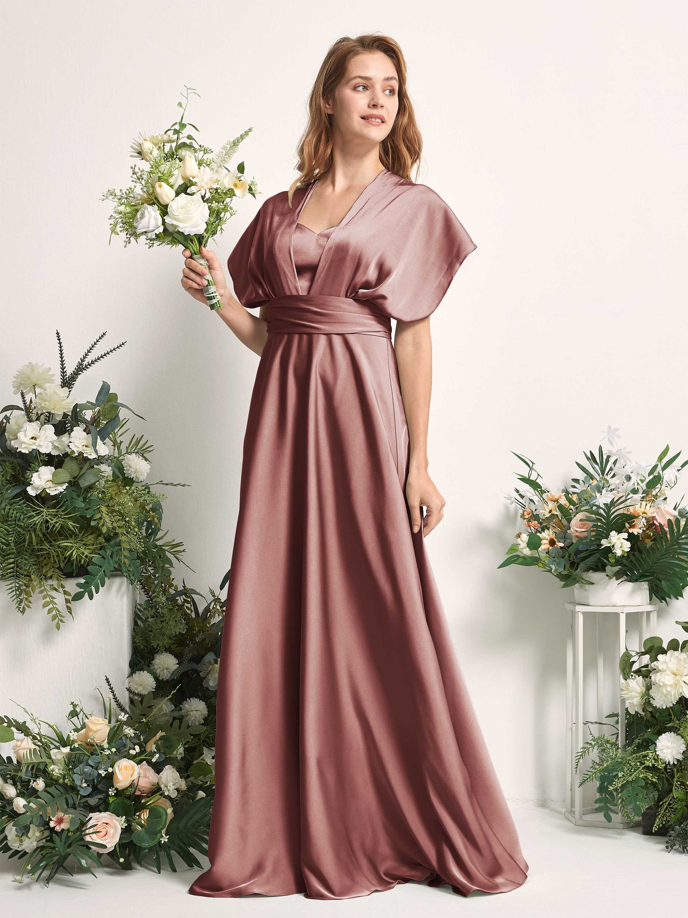Carlyna Vestido línea A cuello de corazón hasta el suelo dama de honor Rosa Del Desierto #color_rosa-del-desierto