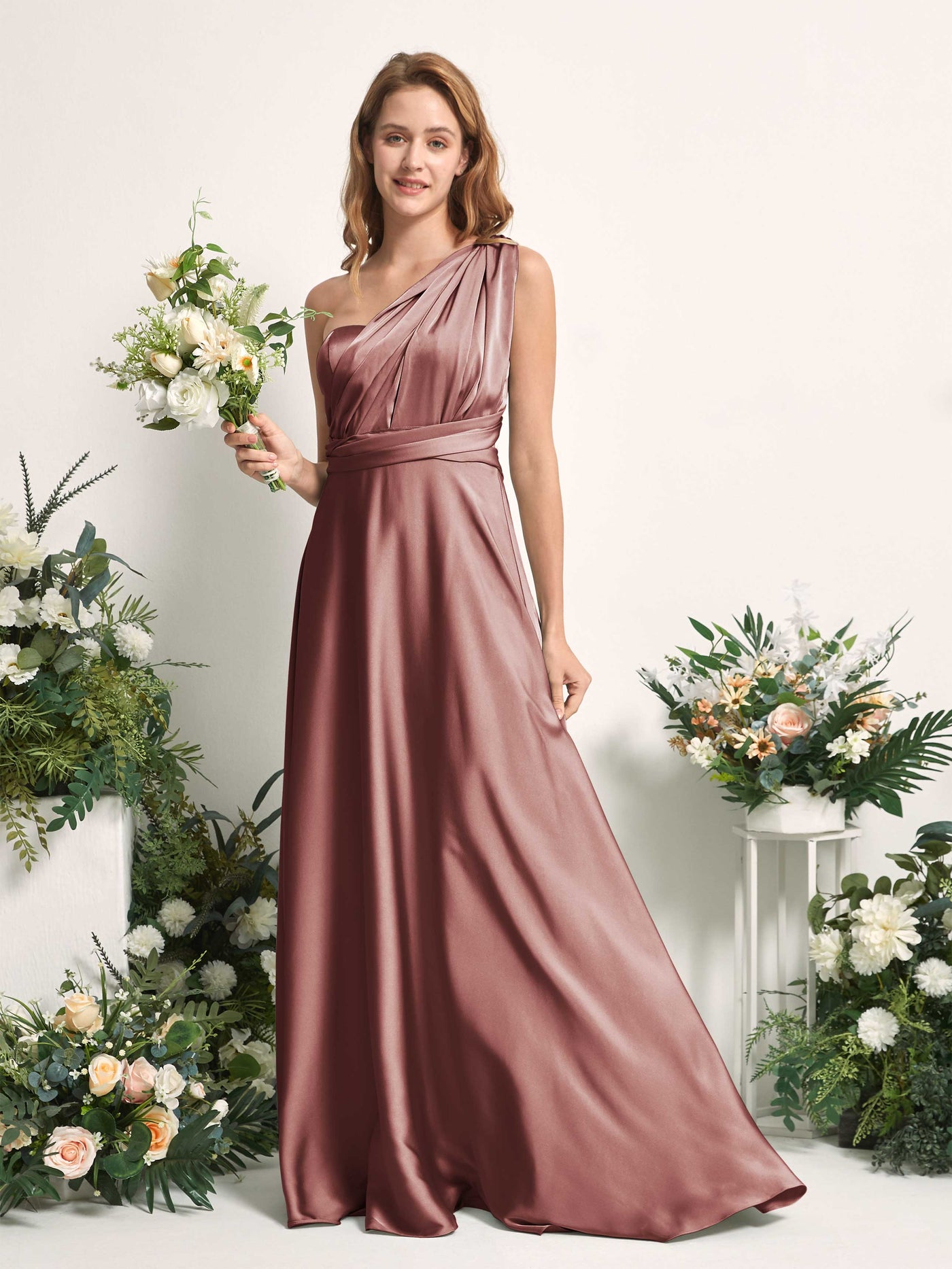 Carlyna Vestido línea A cuello de corazón hasta el suelo dama de honor Rosa Del Desierto #color_rosa-del-desierto