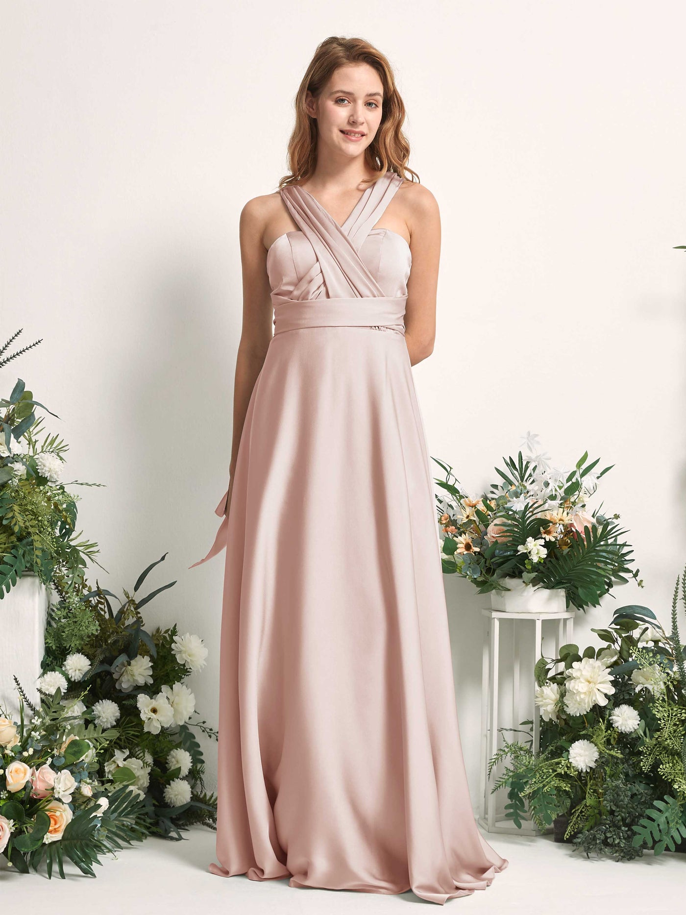 Carlyna Vestido línea A cuello de corazón hasta el suelo dama de honor Rosa Perla #color_rosa-perla