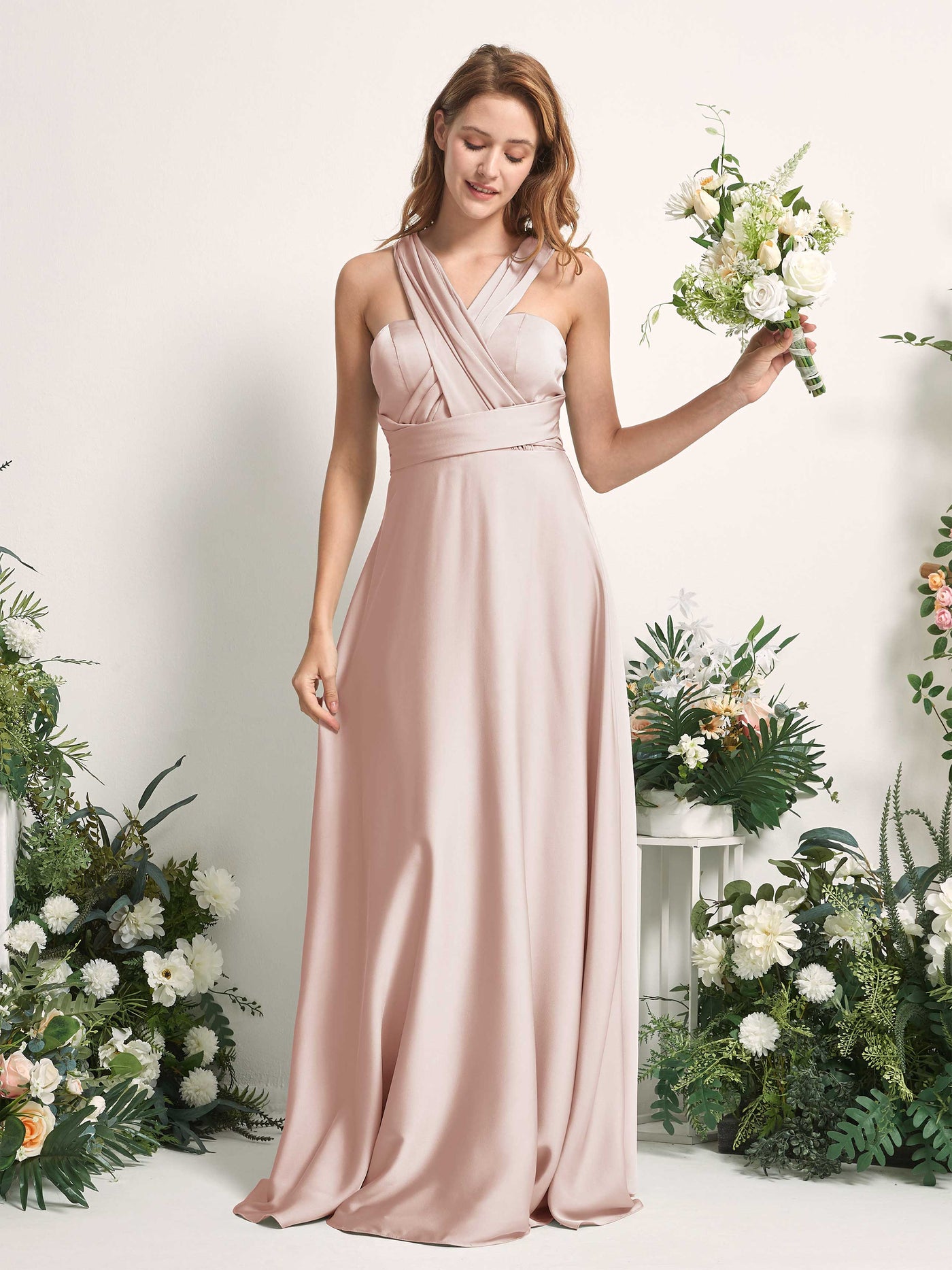 Carlyna Vestido línea A cuello de corazón hasta el suelo dama de honor Rosa Perla #color_rosa-perla