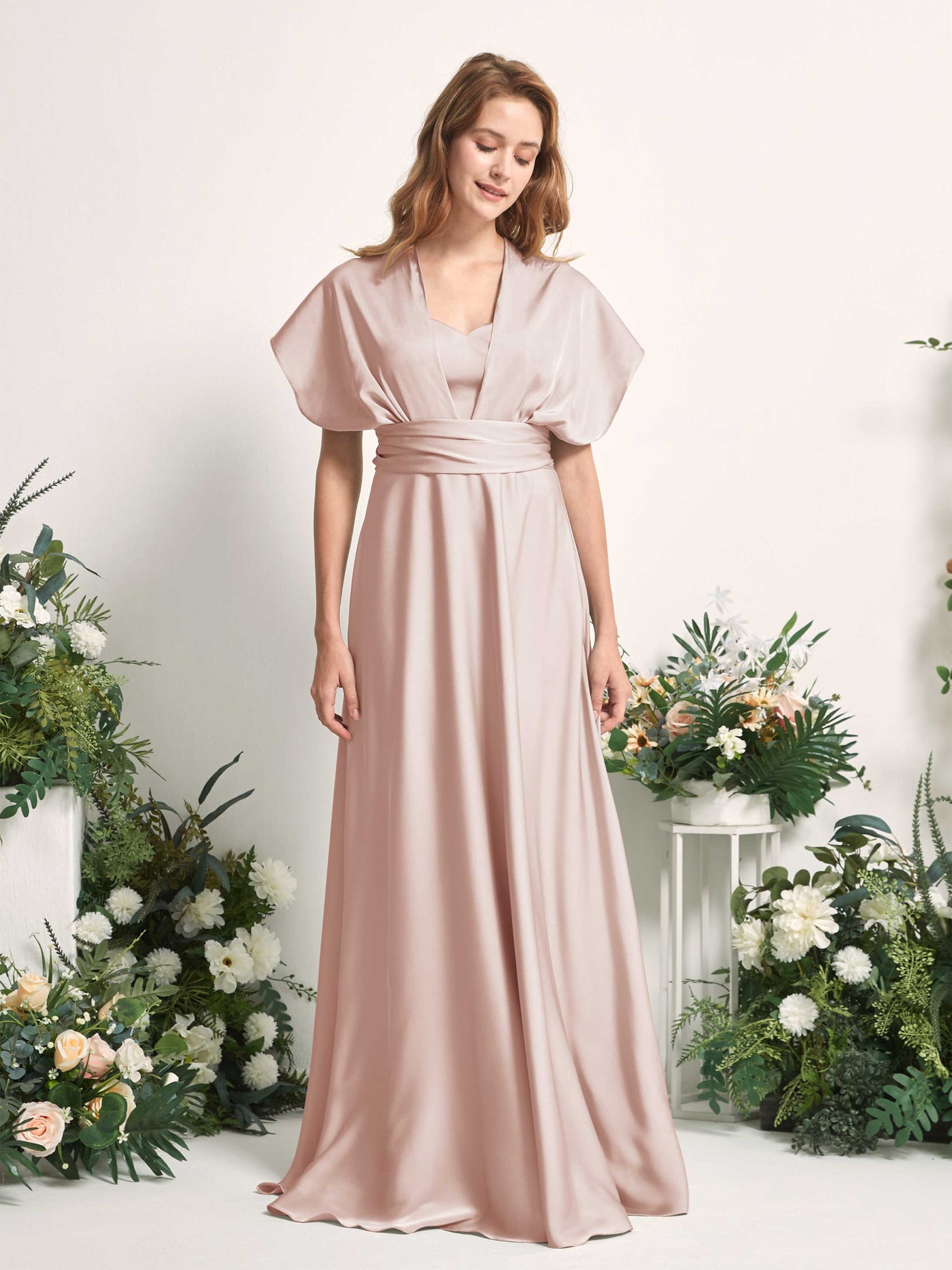 Carlyna Vestido línea A cuello de corazón hasta el suelo dama de honor Rosa Perla #color_rosa-perla