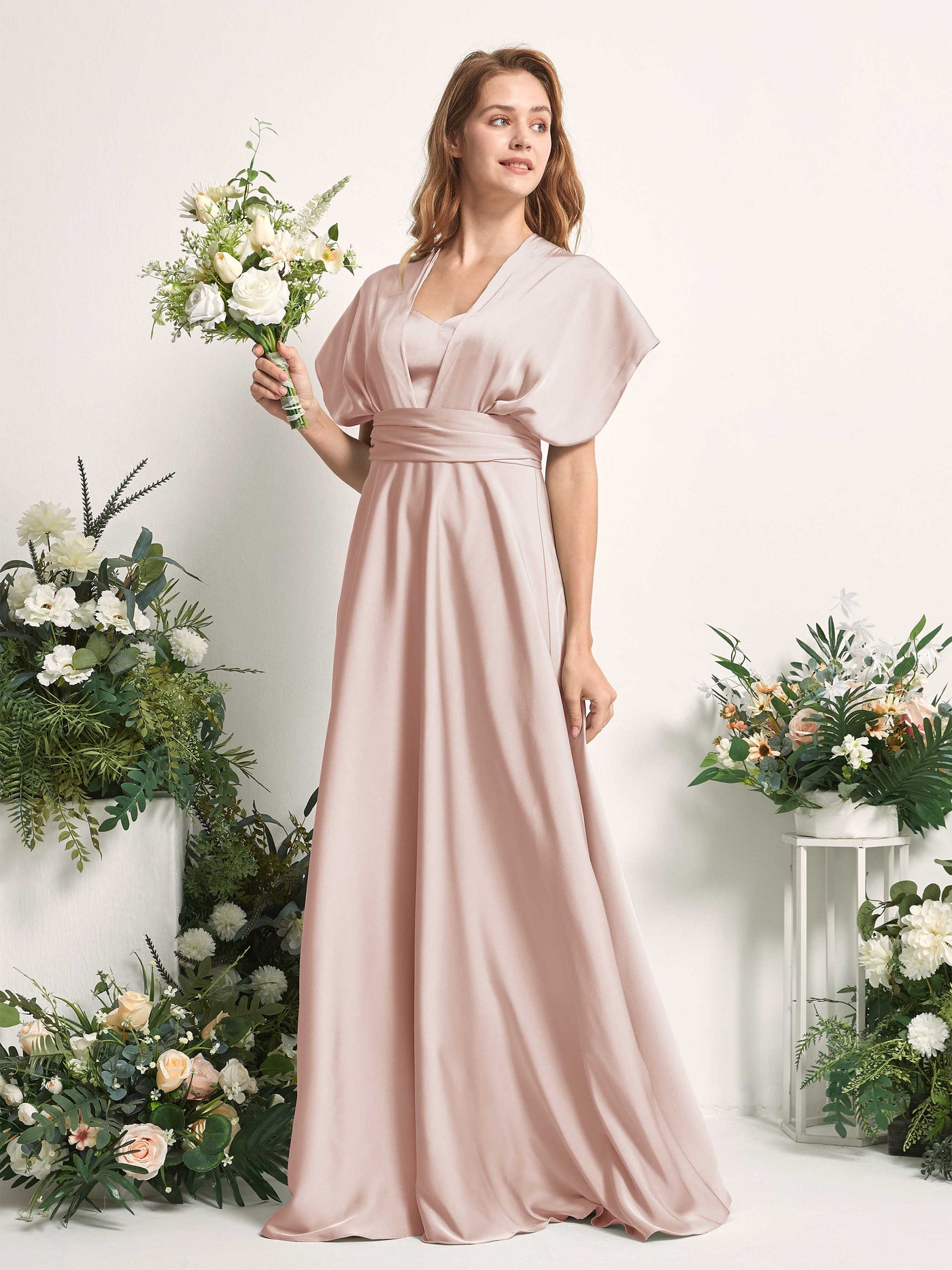 Carlyna Vestido línea A cuello de corazón hasta el suelo dama de honor Rosa Perla #color_rosa-perla