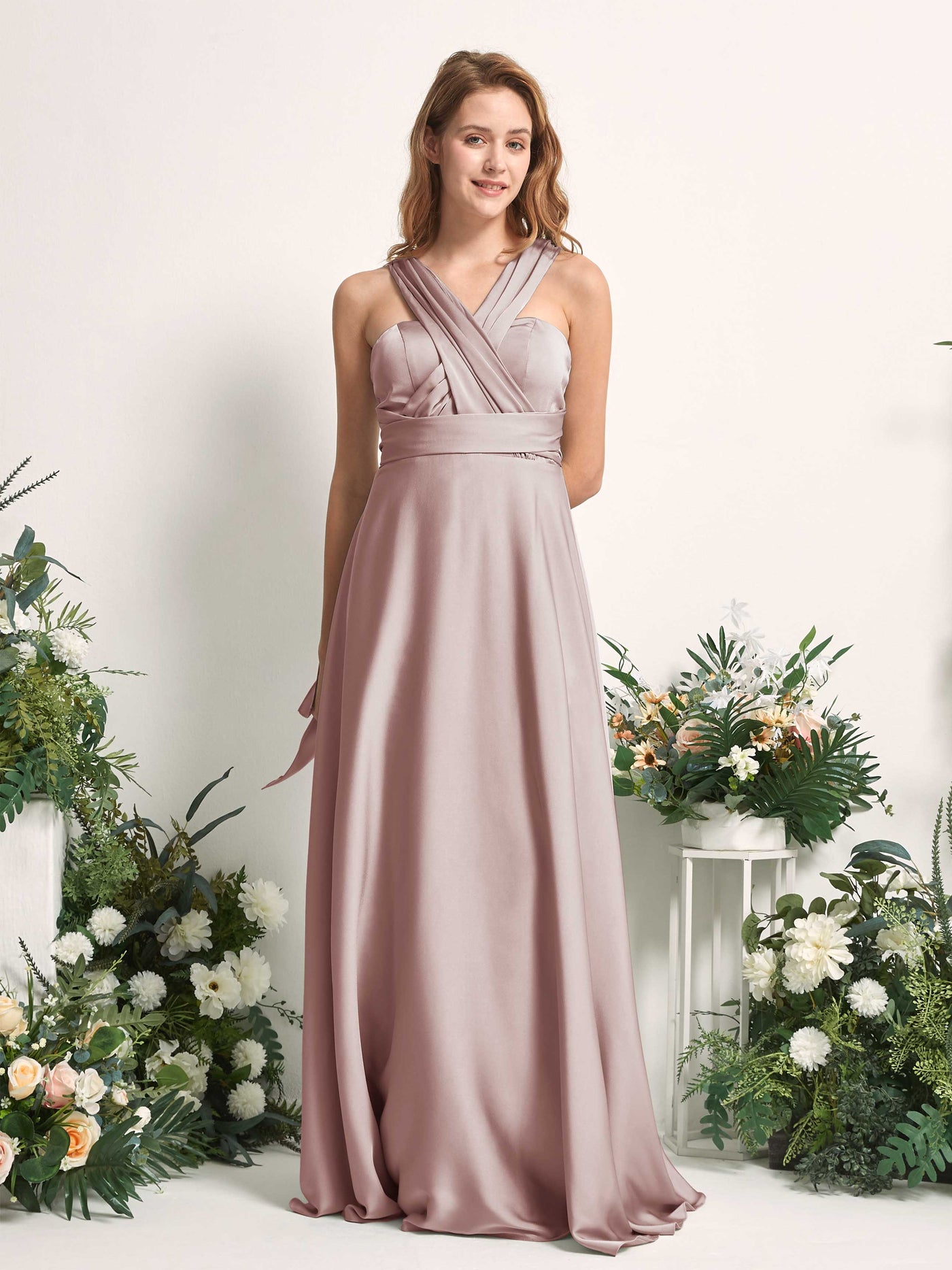 Carlyna Vestido línea A cuello de corazón hasta el suelo dama de honor Rosa Polvorienta #color_rosa-polvorienta