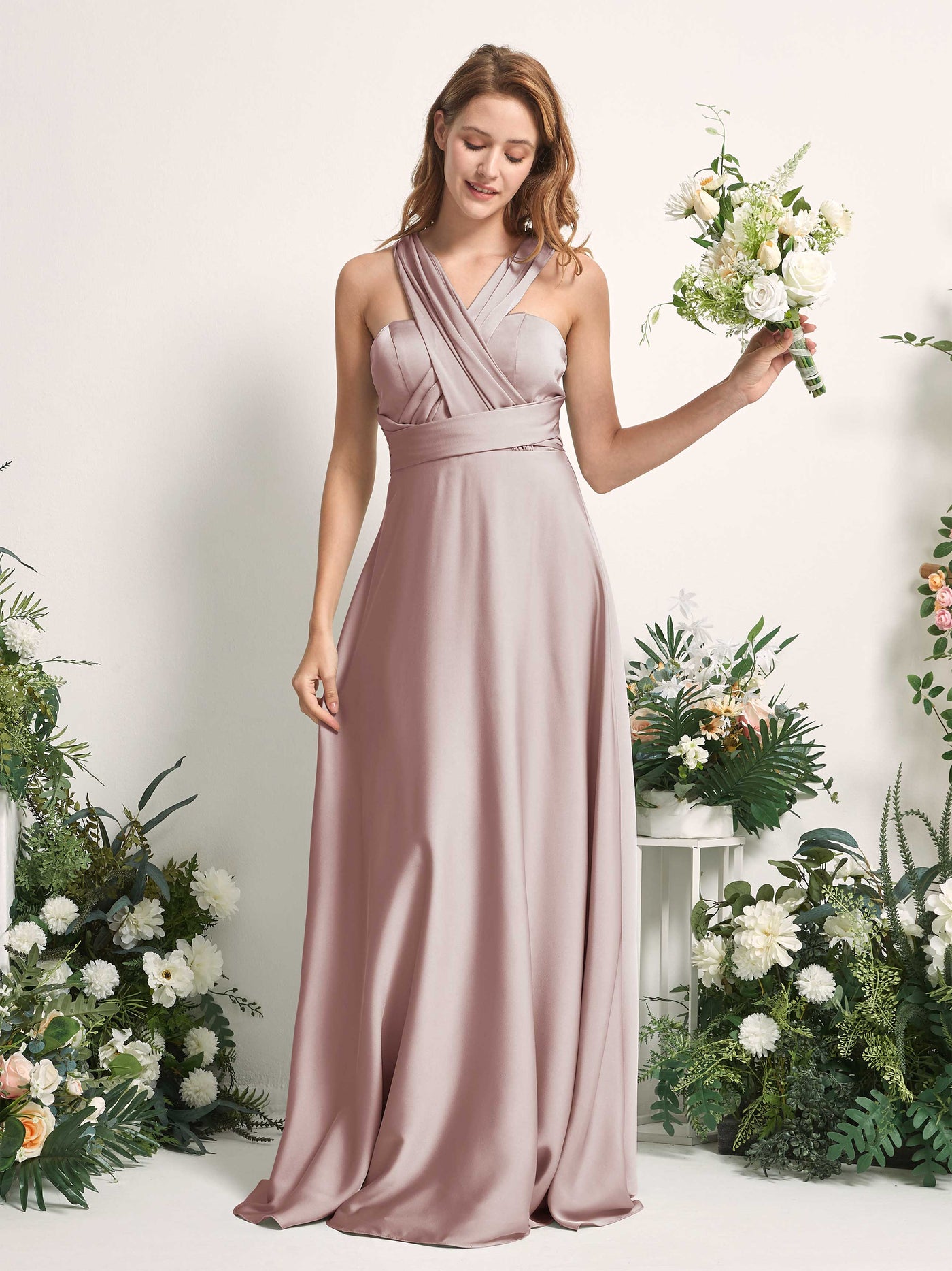 Carlyna Vestido línea A cuello de corazón hasta el suelo dama de honor Rosa Polvorienta #color_rosa-polvorienta