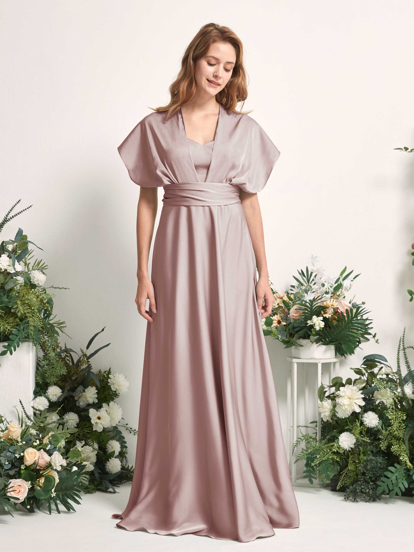 Carlyna Vestido línea A cuello de corazón hasta el suelo dama de honor Rosa Polvorienta #color_rosa-polvorienta