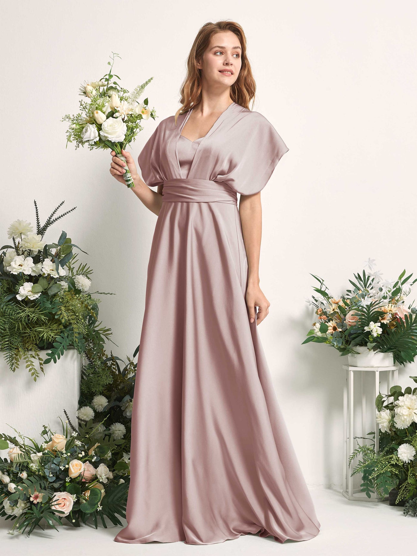 Carlyna Vestido línea A cuello de corazón hasta el suelo dama de honor Rosa Polvorienta #color_rosa-polvorienta