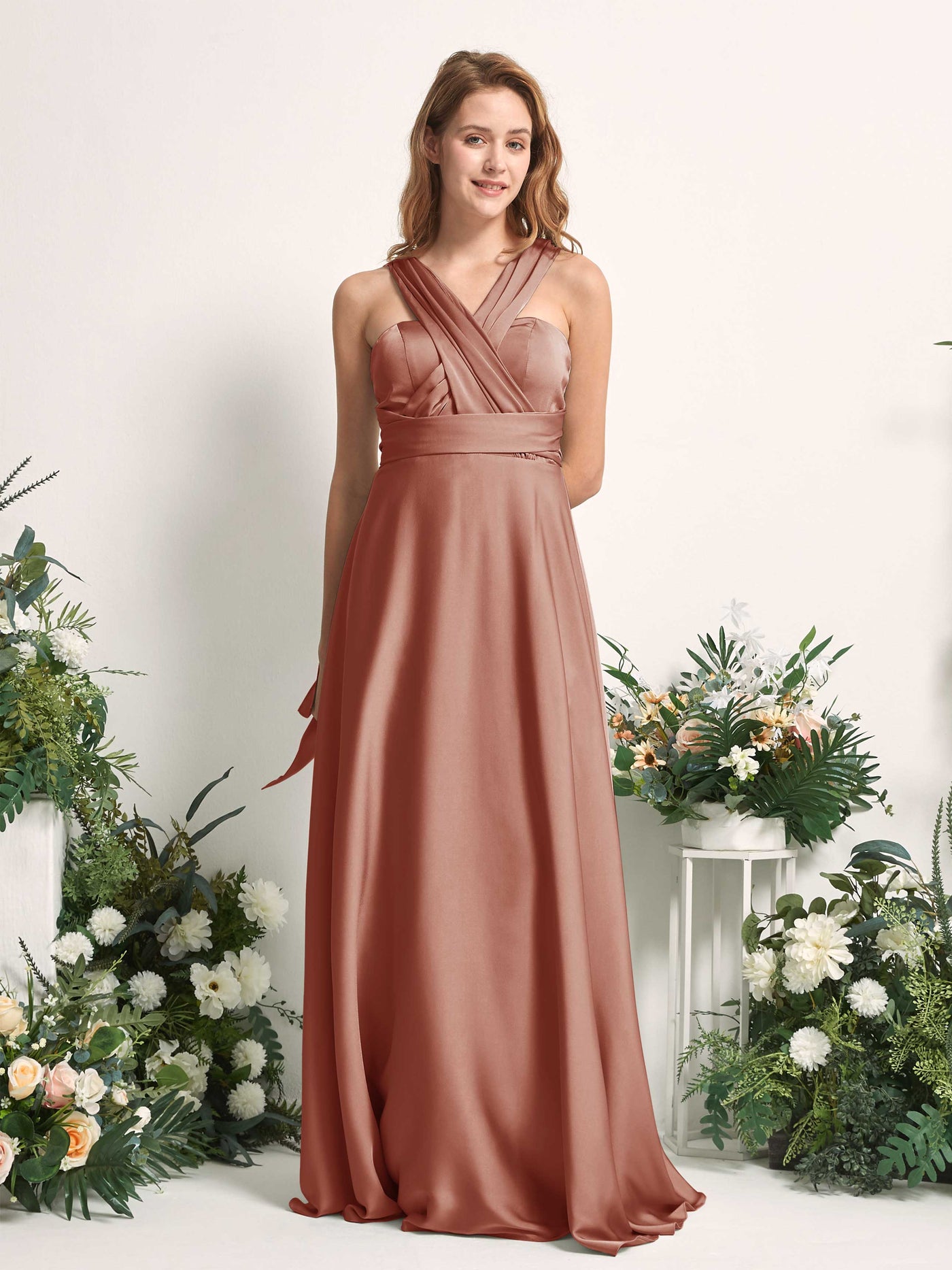 Carlyna Vestido línea A cuello de corazón hasta el suelo dama de honor Siena Natural #color_siena-natural
