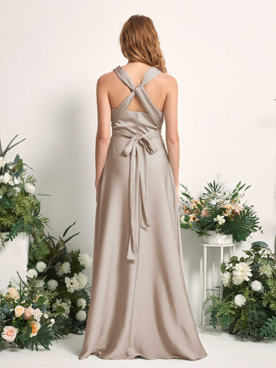 Carlyna Vestido línea A cuello de corazón hasta el suelo dama de honor Taupe #color_taupe