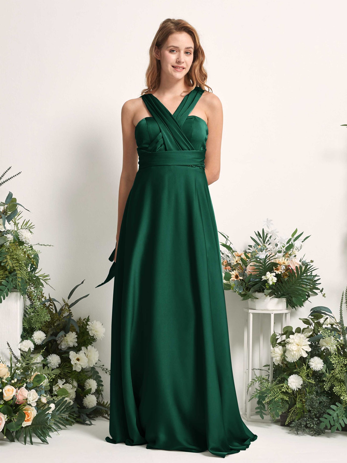 Carlyna Vestido línea A cuello de corazón hasta el suelo dama de honor Verde Militer #color_verde-militer