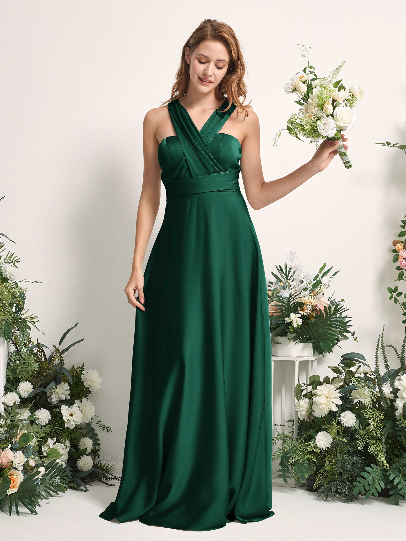 Carlyna Vestido línea A cuello de corazón hasta el suelo dama de honor Verde Militer #color_verde-militer