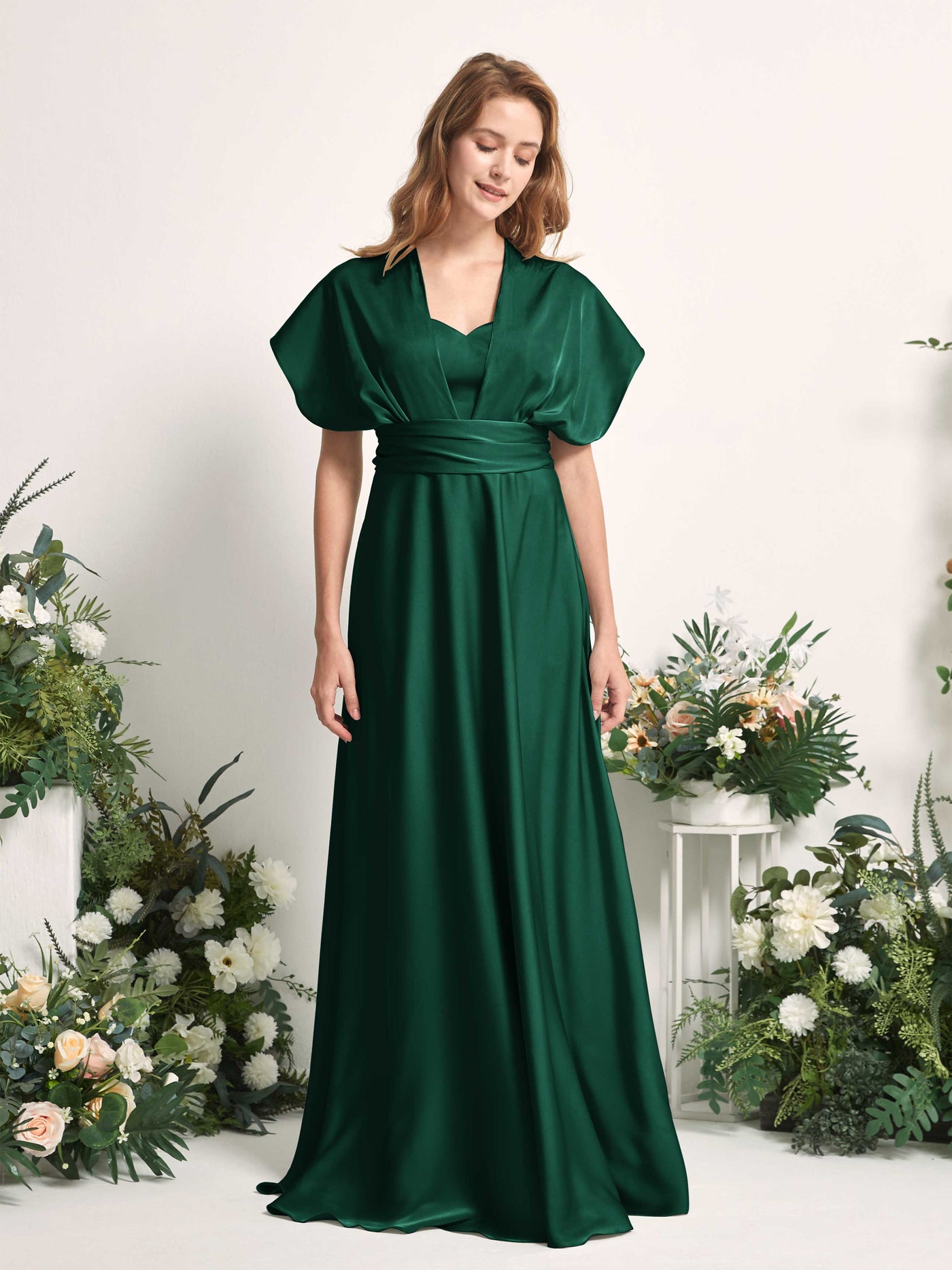 Carlyna Vestido línea A cuello de corazón hasta el suelo dama de honor Verde Militer #color_verde-militer