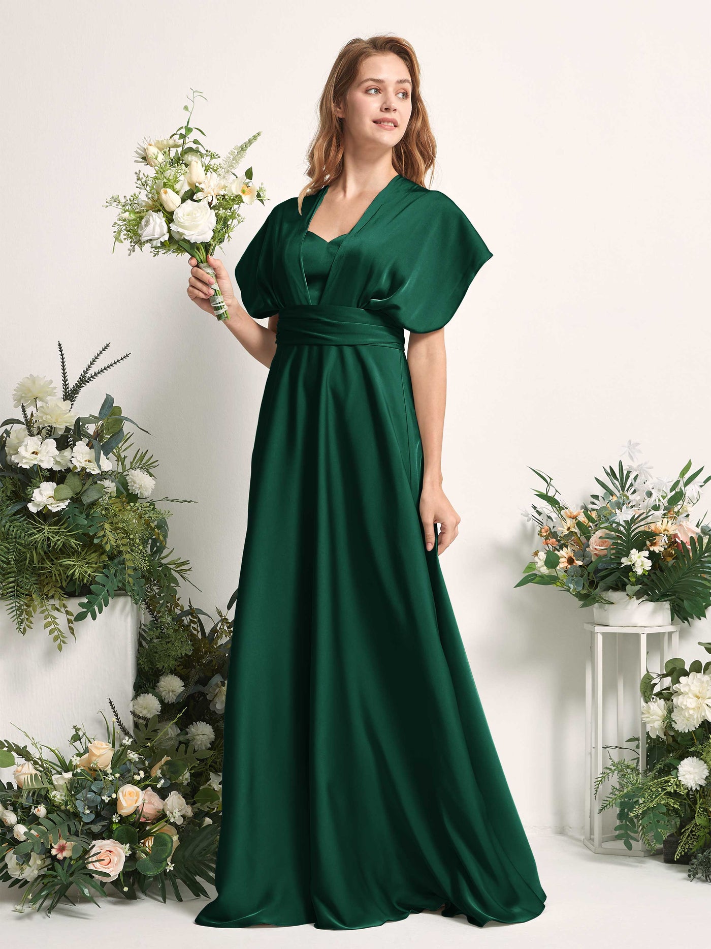 Carlyna Vestido línea A cuello de corazón hasta el suelo dama de honor Verde Militer #color_verde-militer