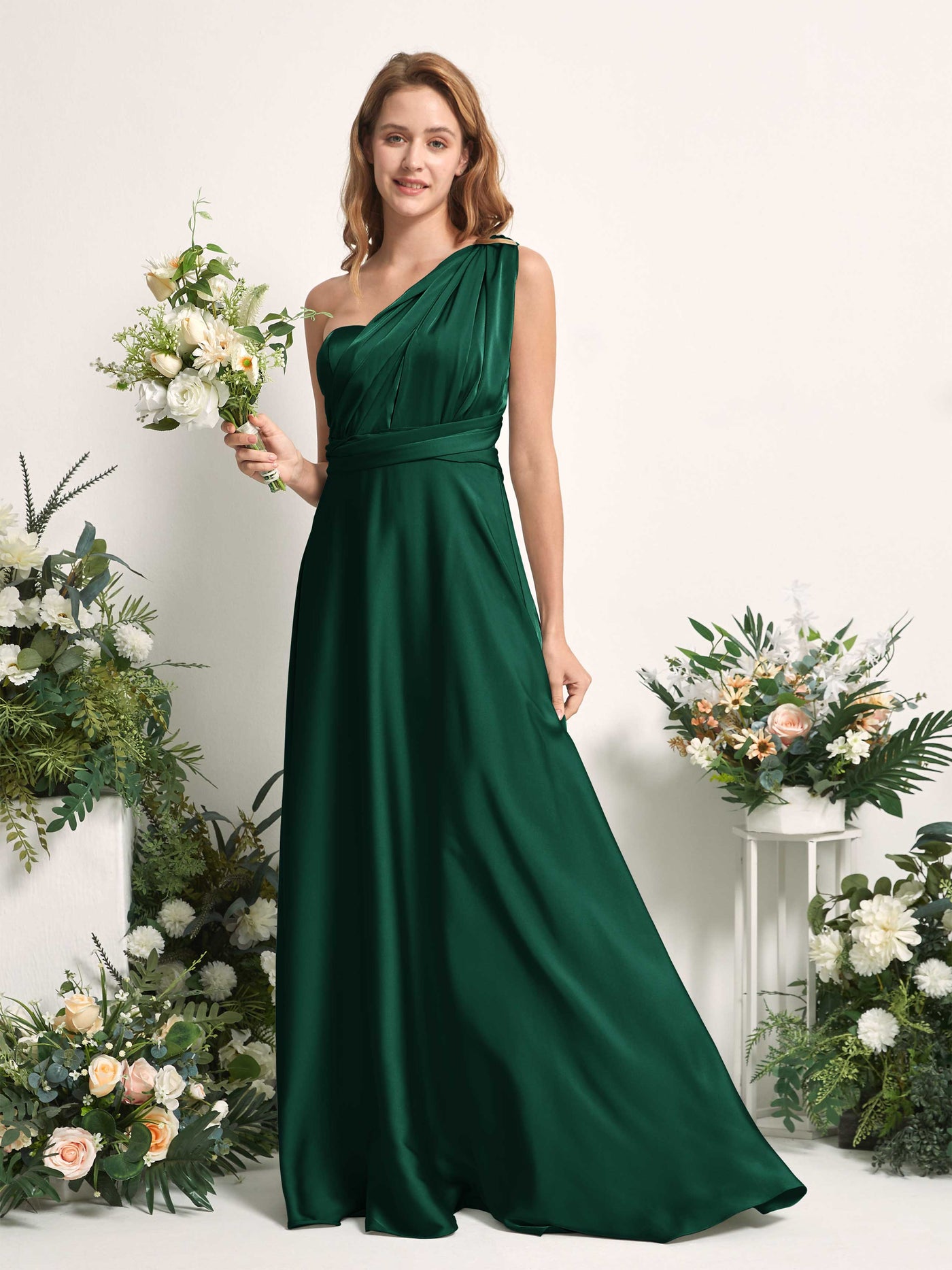 Carlyna Vestido línea A cuello de corazón hasta el suelo dama de honor Verde Militer #color_verde-militer